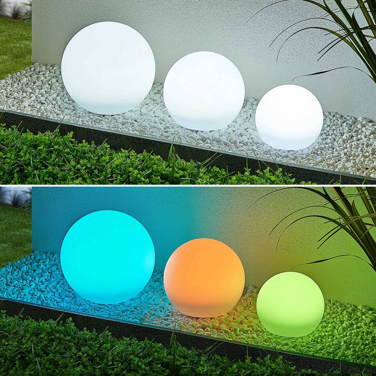 Lindby Lago LED-aurinkokennovalaisin RGBW 3 palloa