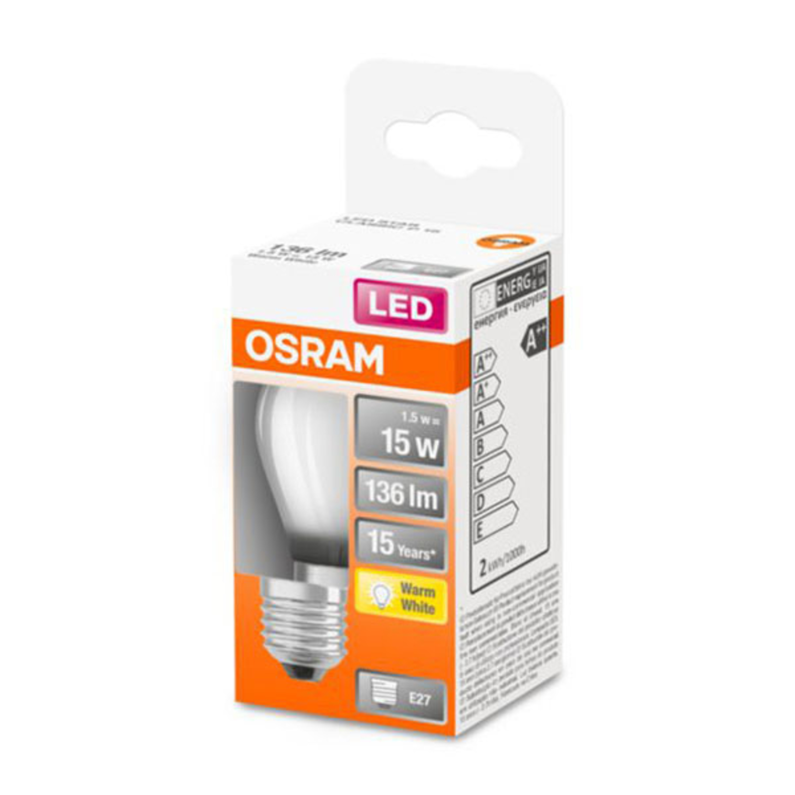 OSRAM Classic P -LED-lamppu E27 1,5W 2 700 K matta