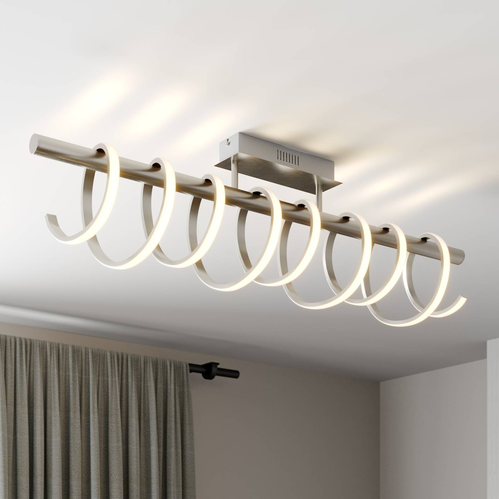 Lucande Milora -LED-kattovalaisin 100 cm, nikkeli