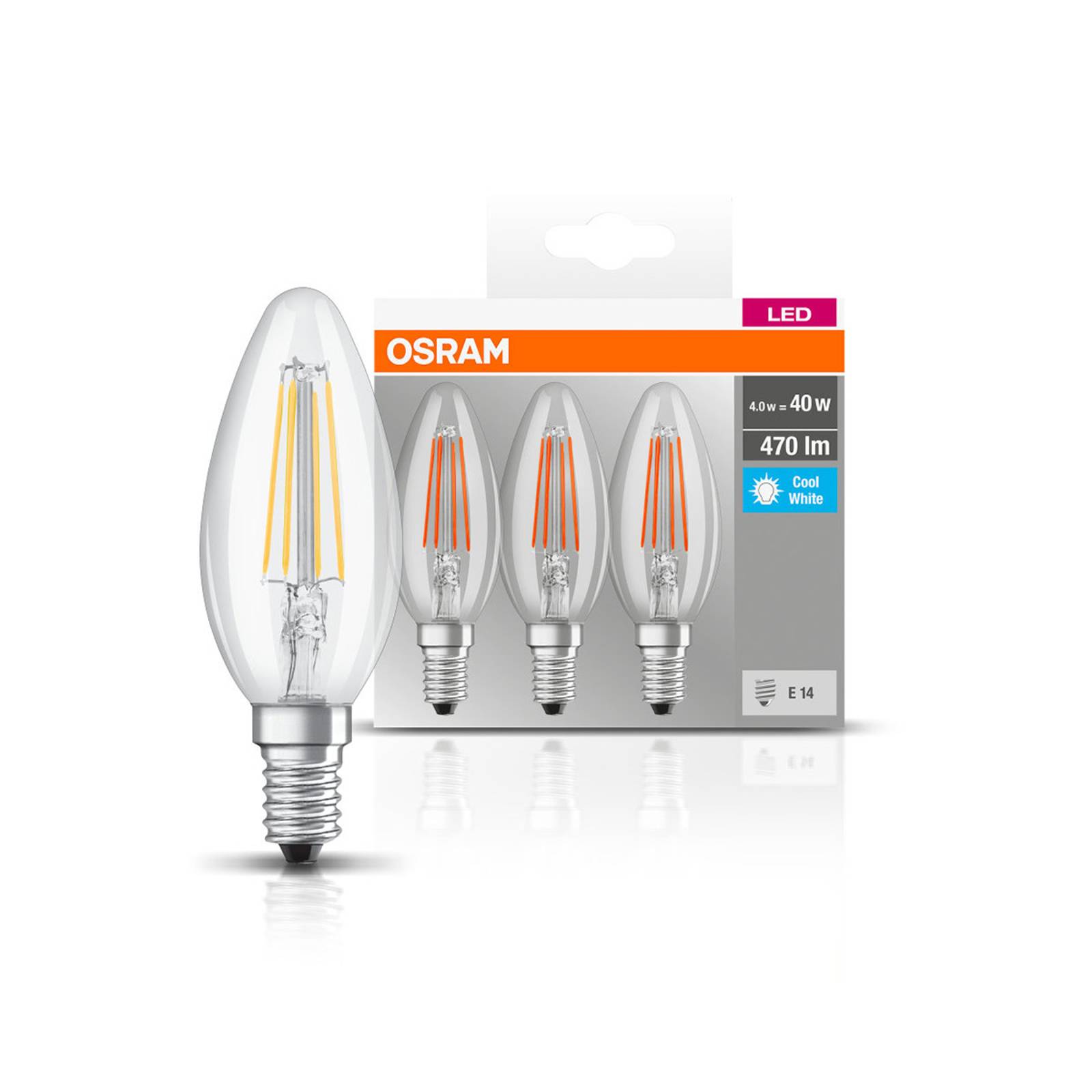 OSRAM-LED-kynttilä E14 4W Filament 4000K 470lm, 3