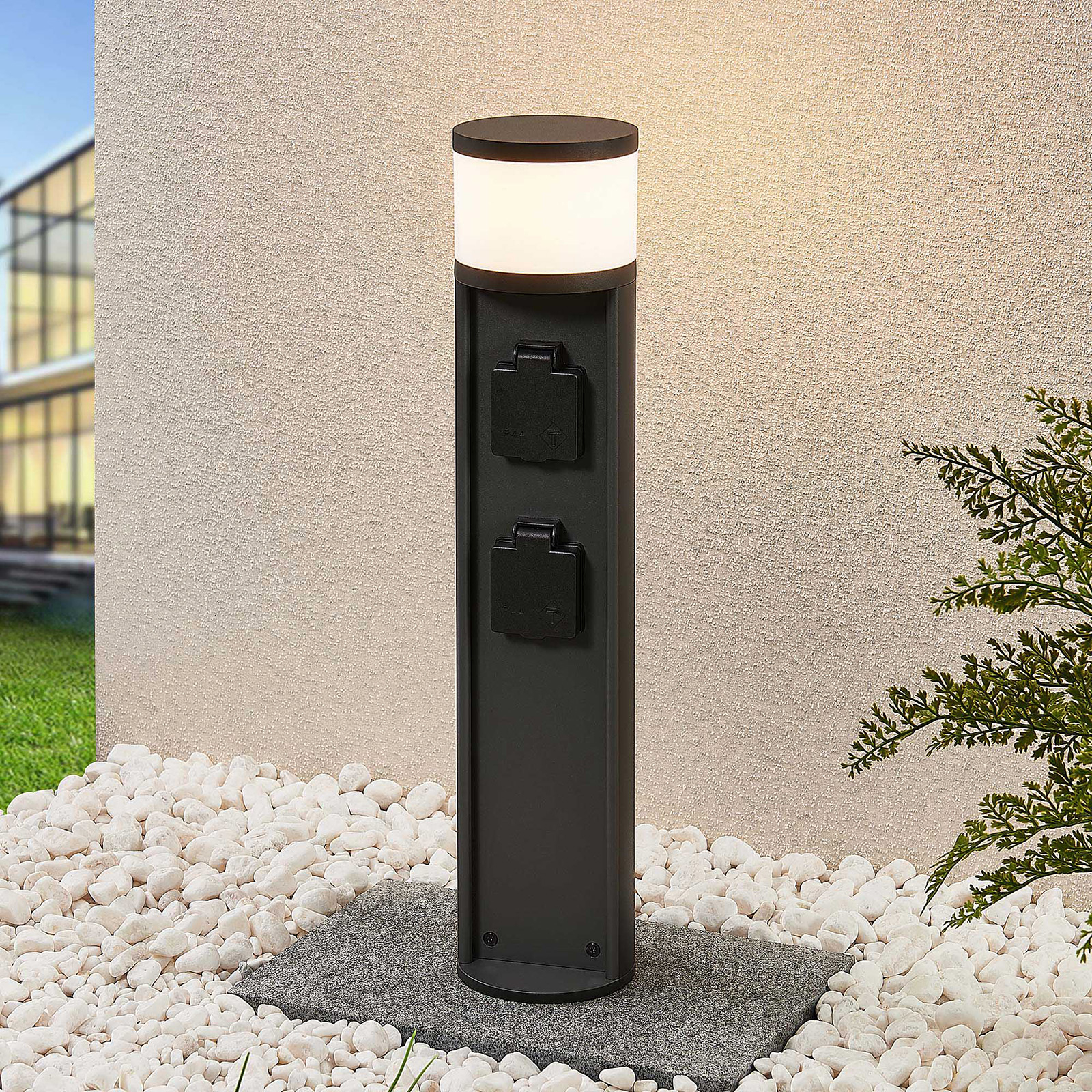 Lucande Corban -LED-pollarilamppu 2 pistorasialla
