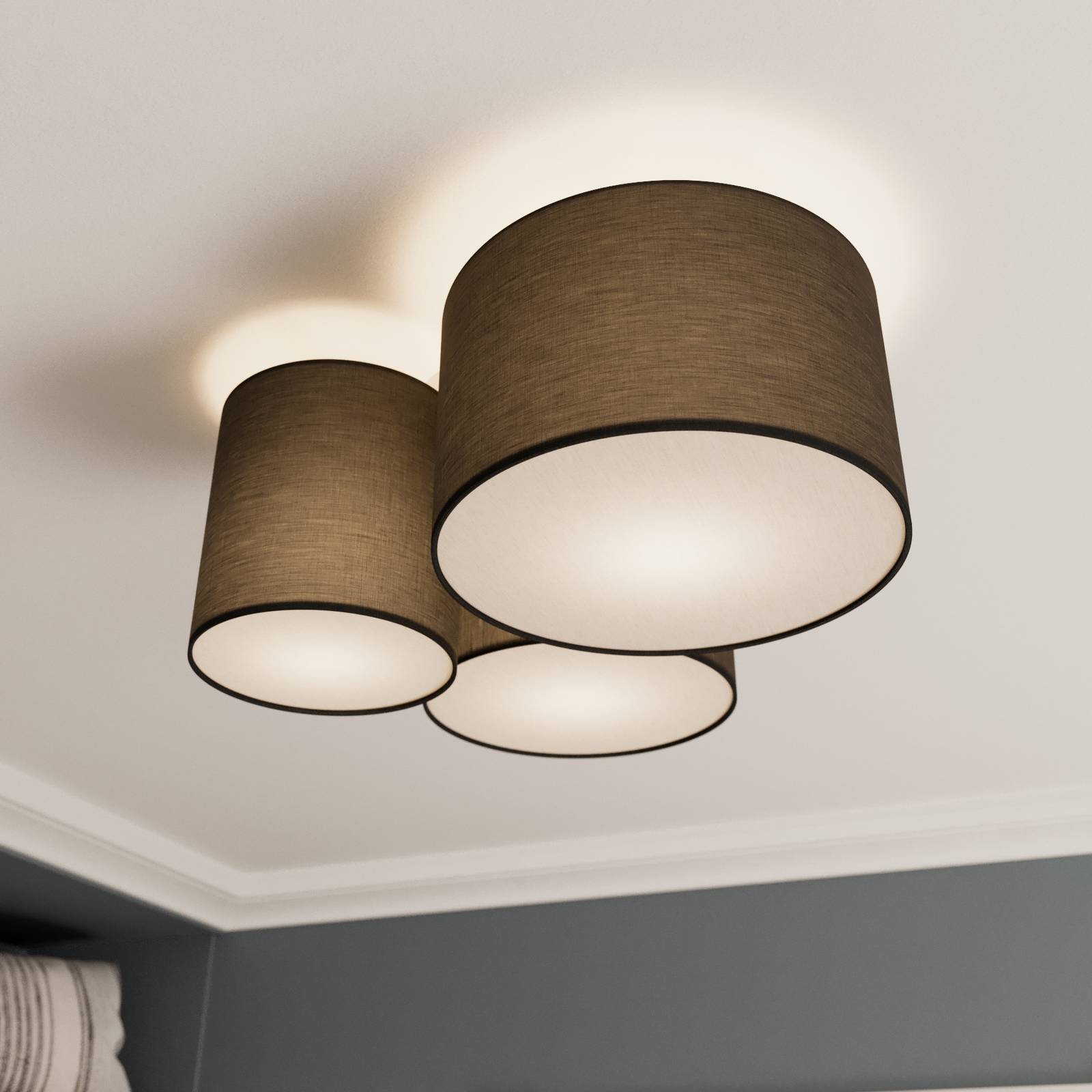 Lindby Laurenz -kattovalaisin, 3-lamp., harmaa