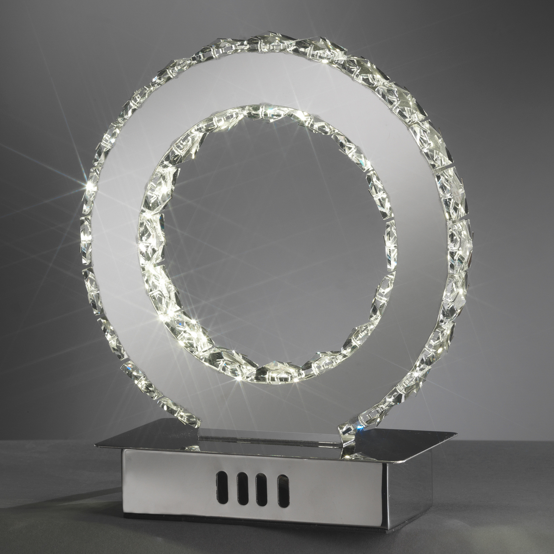 LED-pöytävalaisin Saturno, kristallilasi, 22 cm