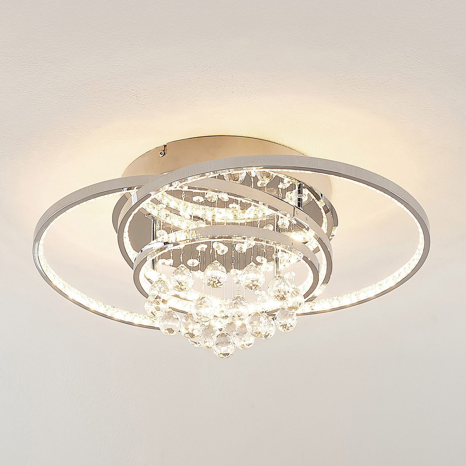 Lucande Keely -LED-kattovalaisin, kristalli 56,5cm