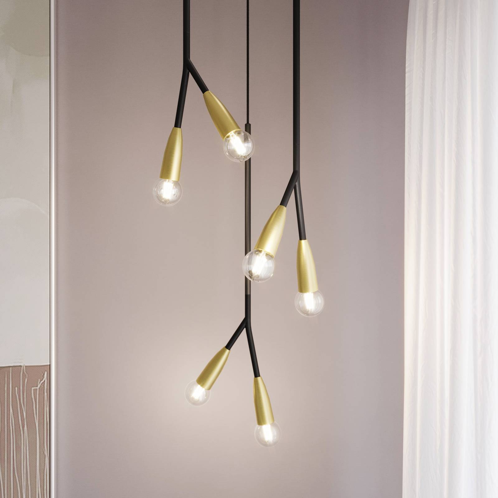 Lucande Carlea -riippuvalo, 6-lamp. musta-messinki