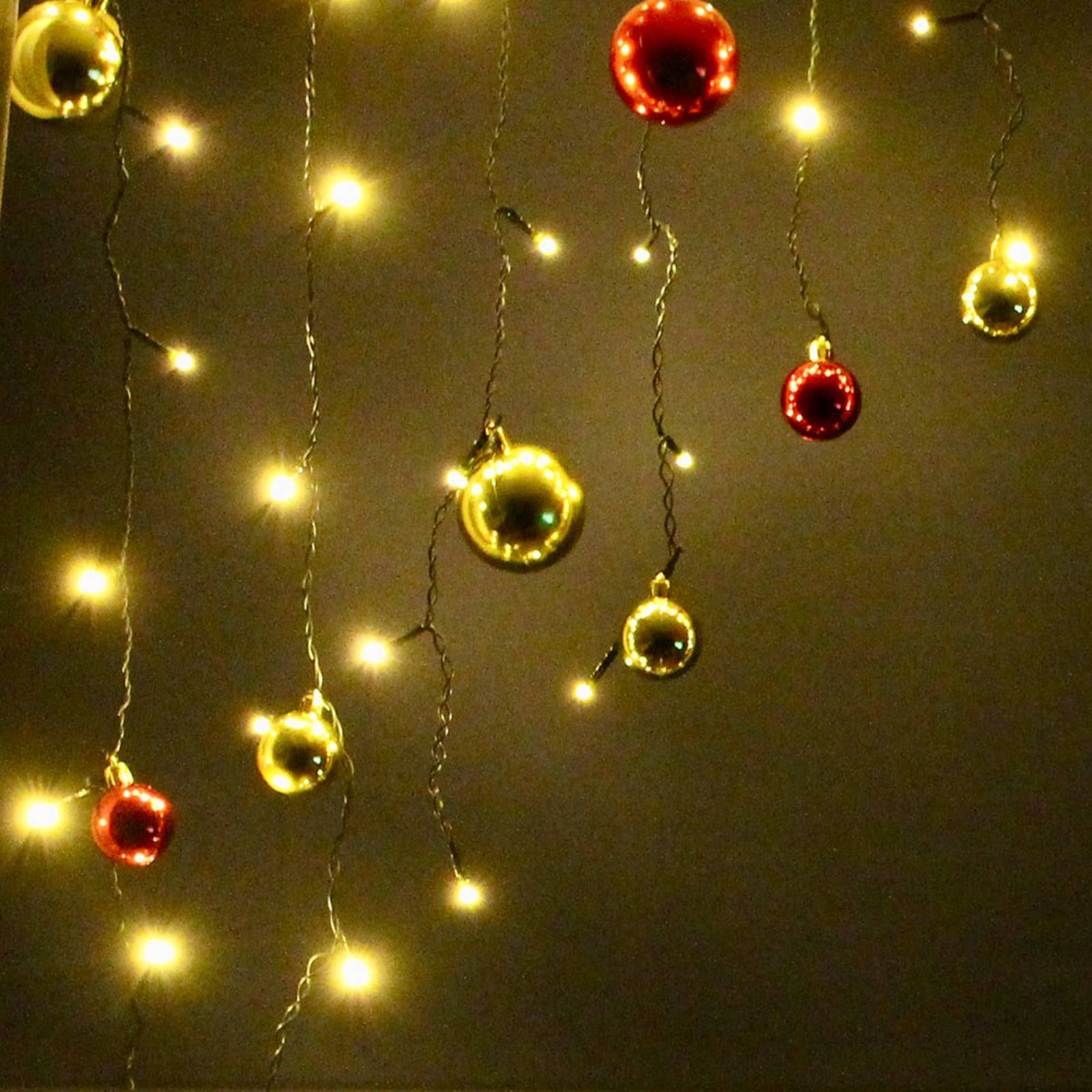 LED-valoverho, punaisen- ja kullanväriset pallot