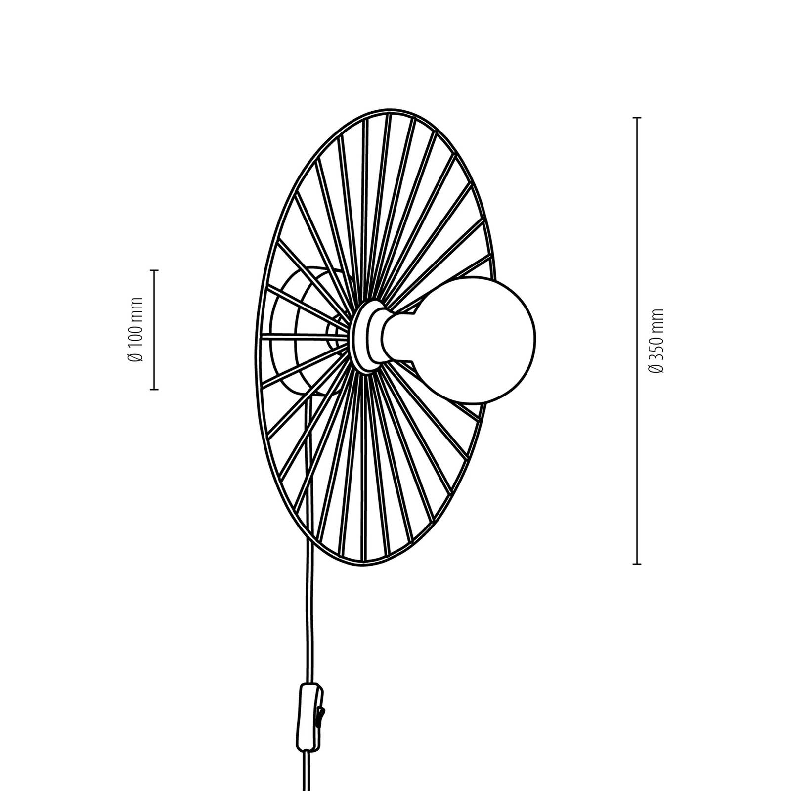Envolight Yahel -seinälamppu, tammi/musta, Ø 35 cm