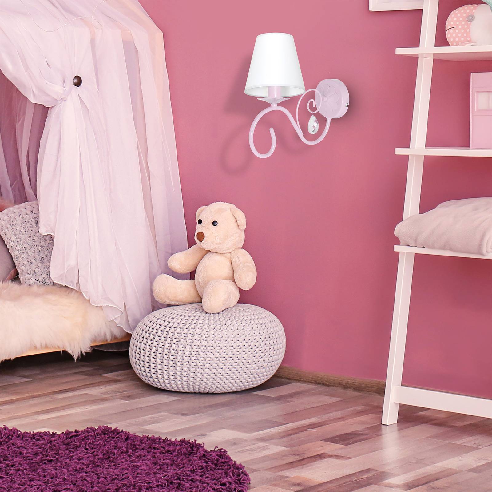 Seinälamppu Sara kangasvarjostin, valkoinen/pinkki