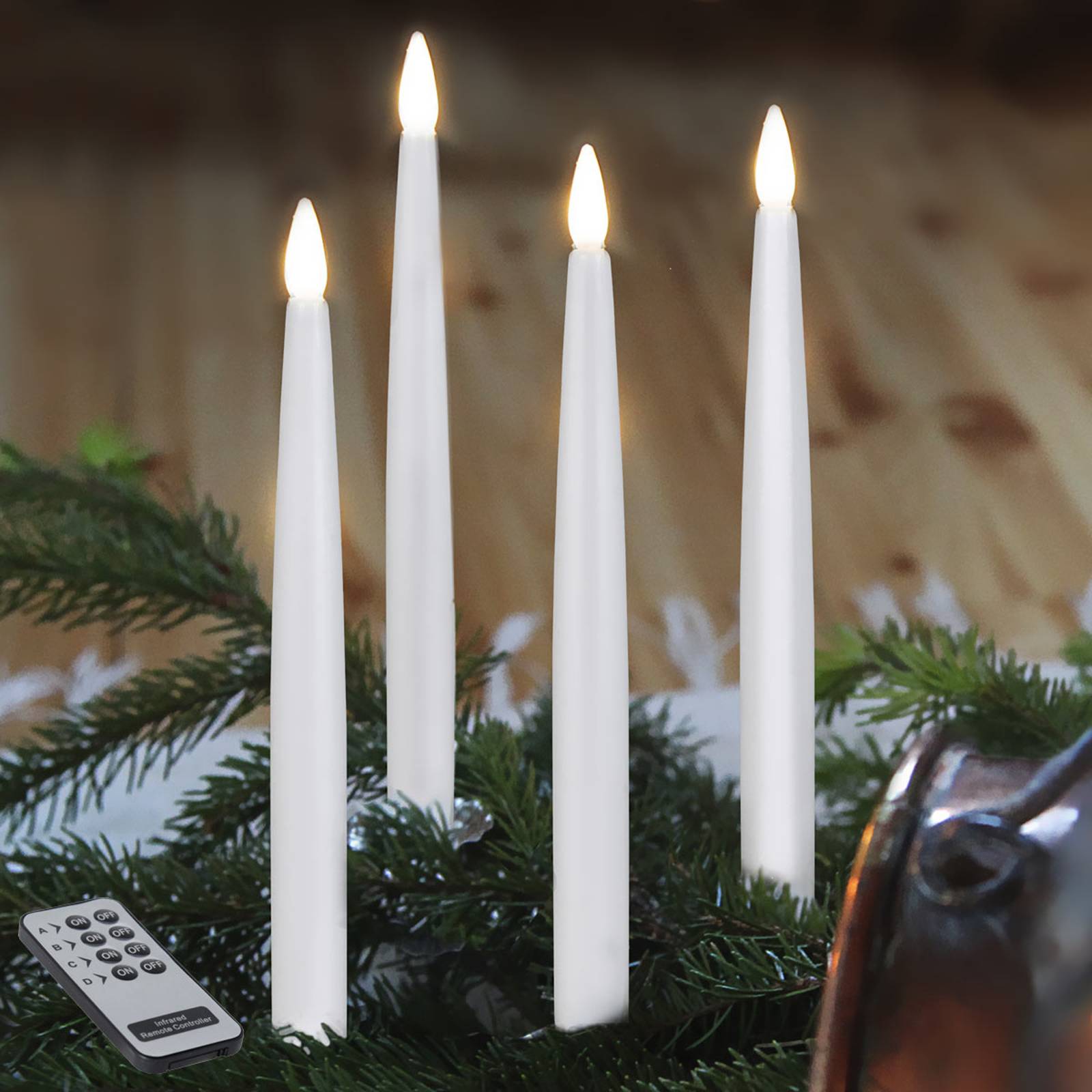 LED-kuusenkynttilä, pitkä, 4 kpl, sisäkäyttöön
