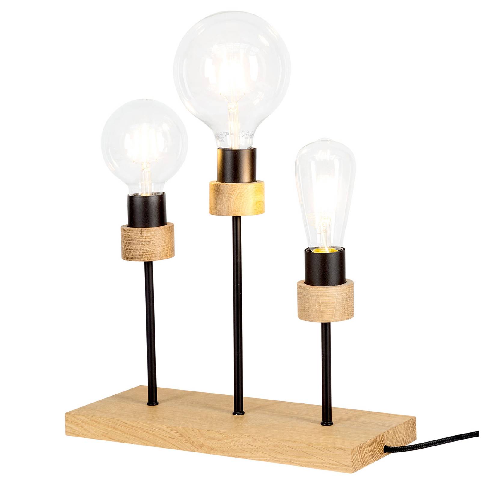 Pöytävalaisin Millume, tammi, suora, 3-lamppuinen