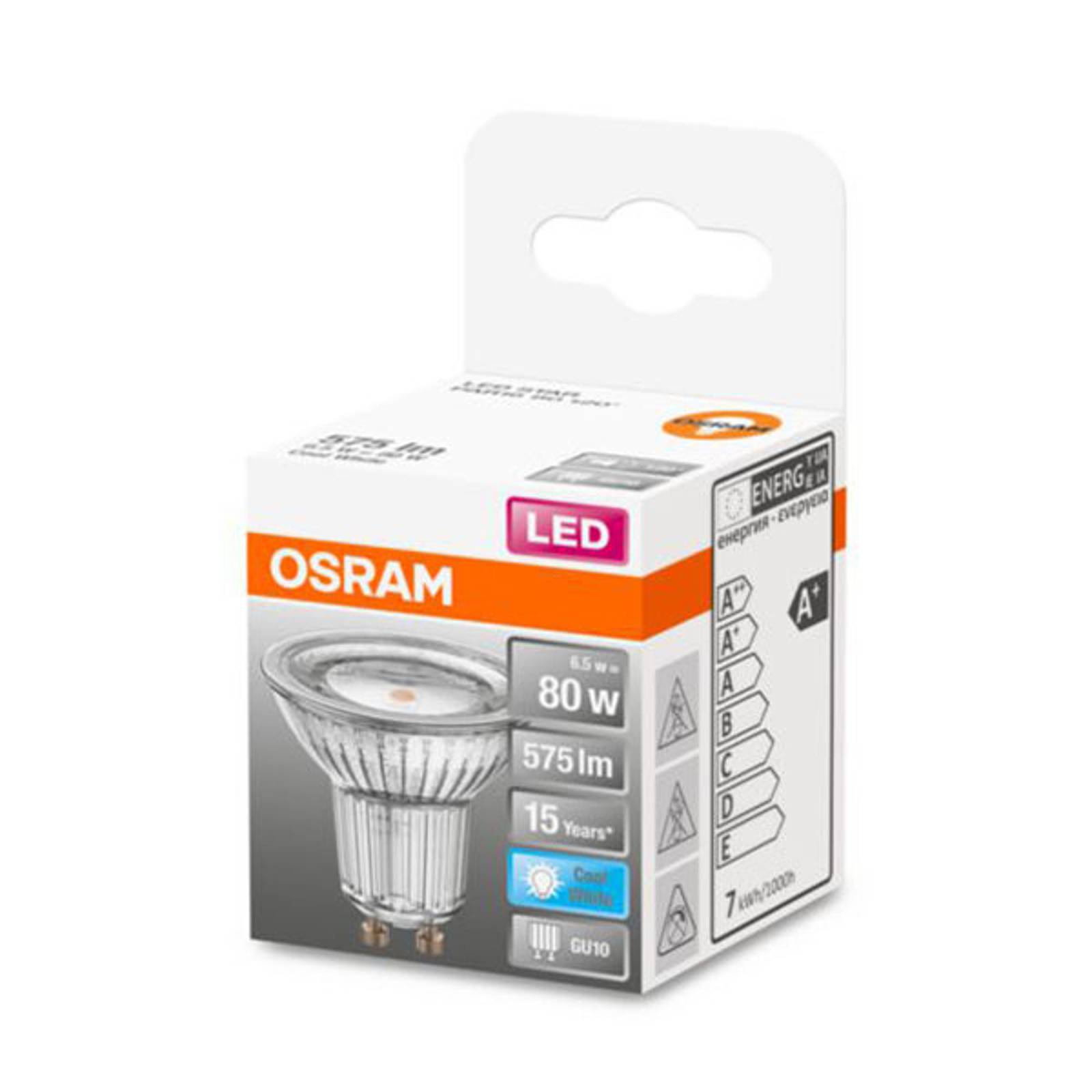 OSRAM-LED-heljastin GU10 6,5W, perusvalkoinen 120°