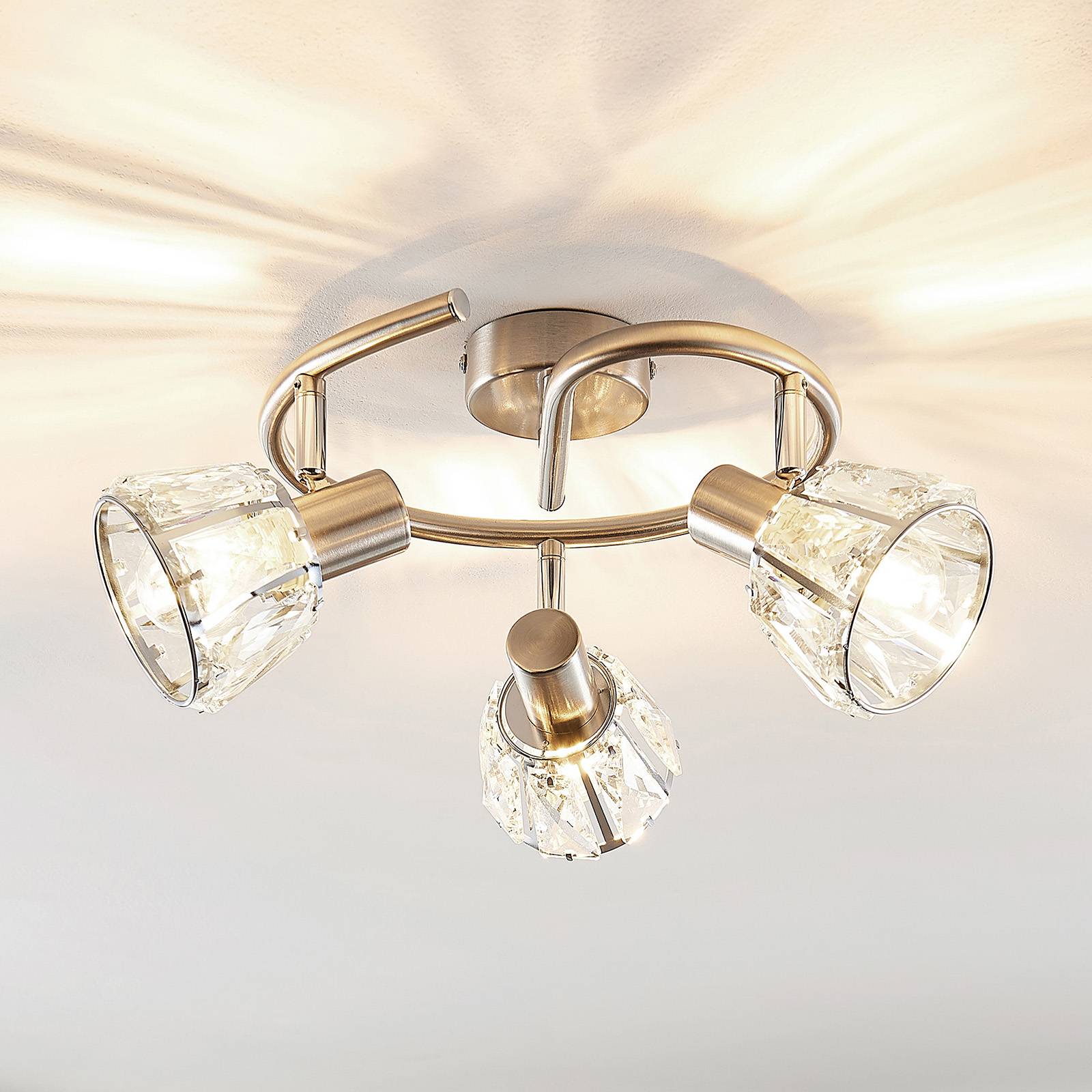 Lindby Kosta -kattovalaisin, 3-lamp., nikkeliä