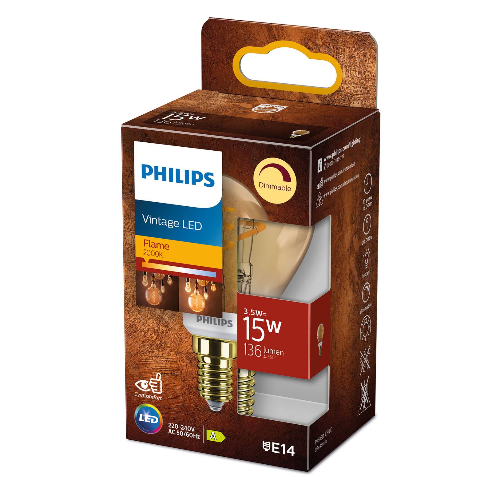 Philips LED Classic E14 P45 3,5W 1 800 K gold dim