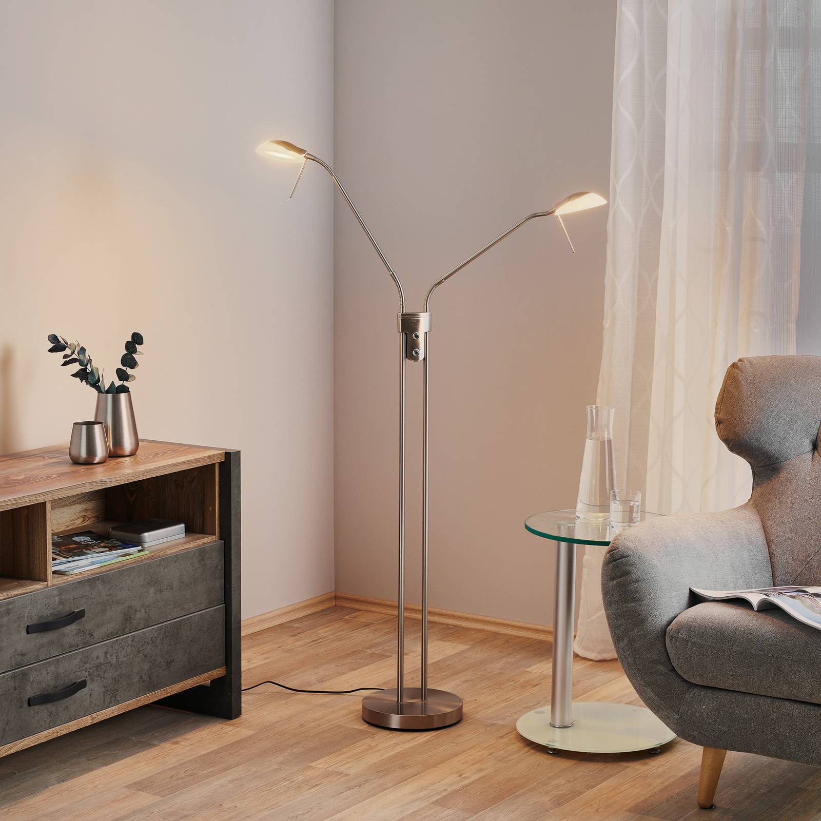 LED-lattiavalo Pool TW, 2-lamppuinen, nikkeli