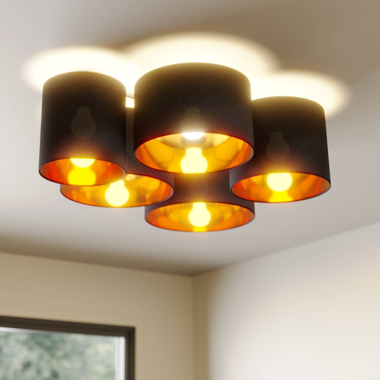 Lindby Laurenz -kattovalaisin 5-lamp. harmaa-kulta
