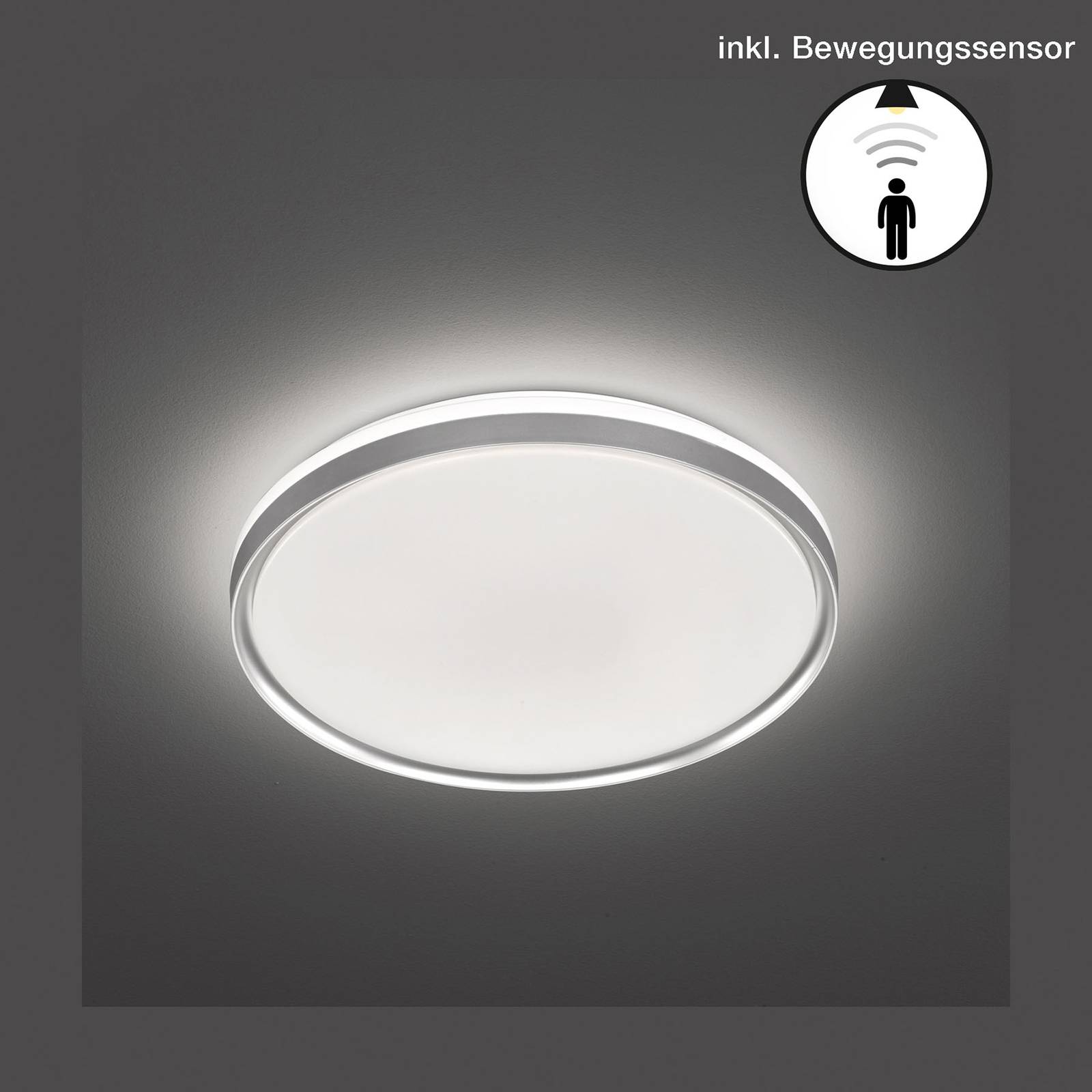 LED-kattovalaisin Jaso BS, Ø 39 cm, hopea