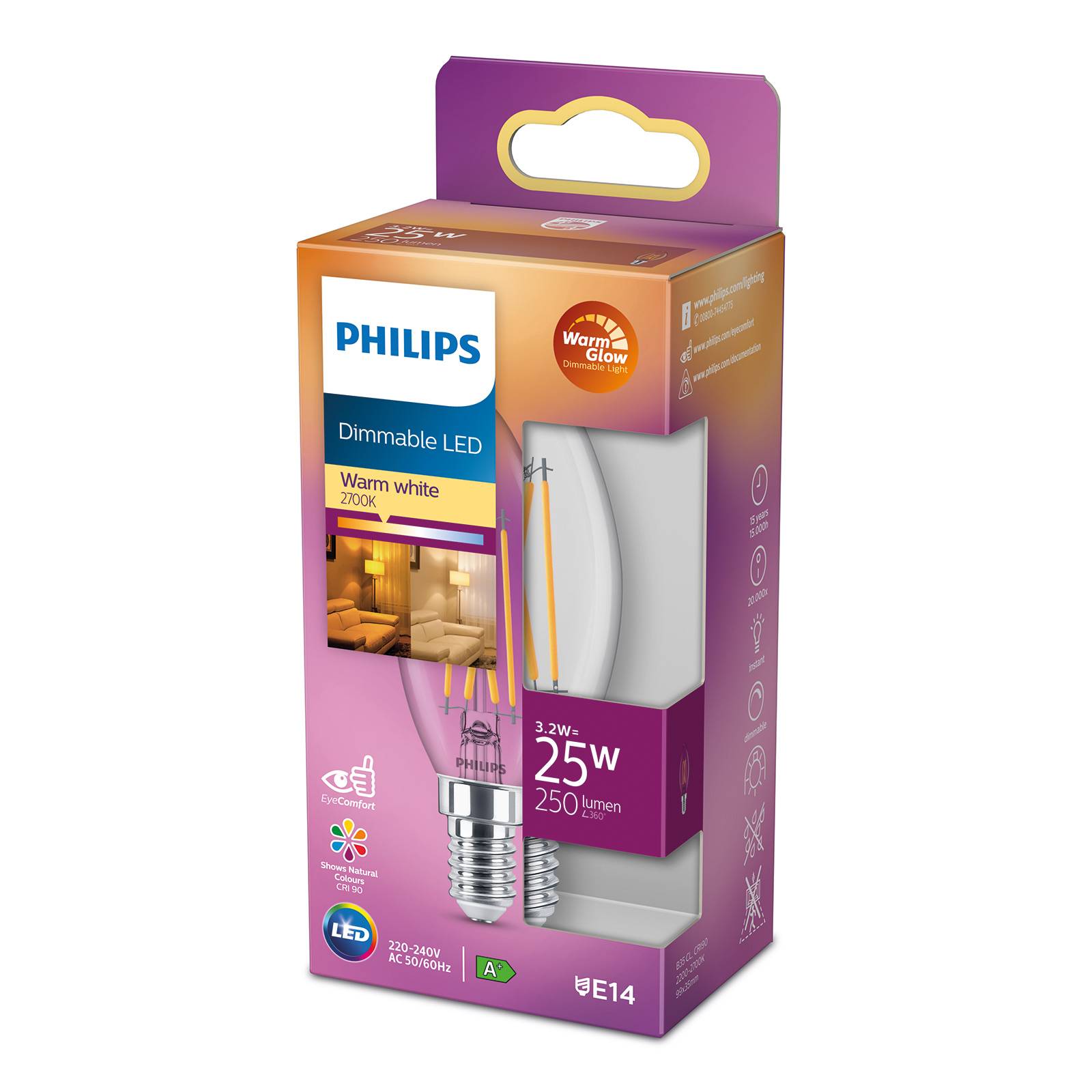 Philips LED-kynttilälamppu E14 2W 827 WarmGlow