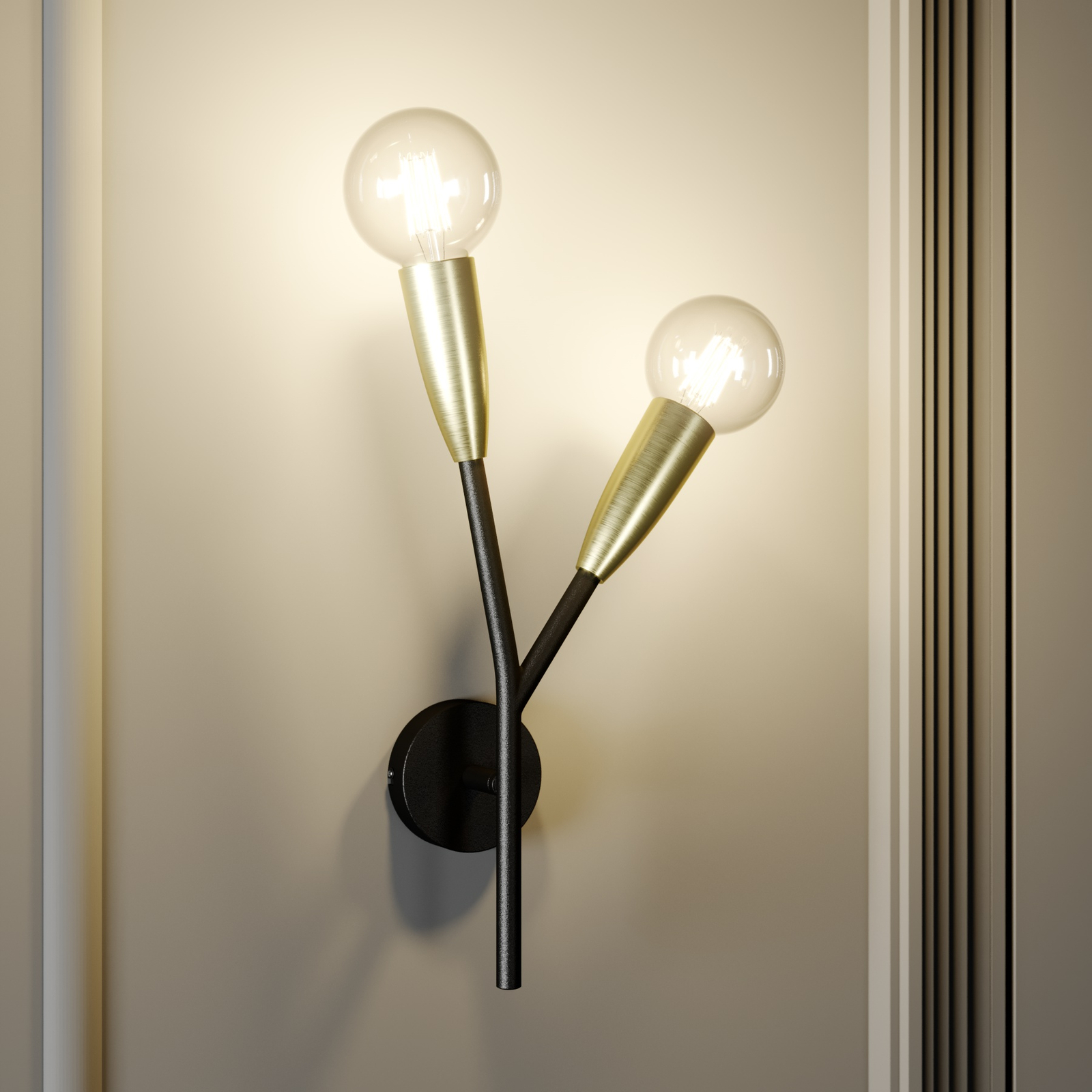 Lucande Carlea -seinävalo, 2-lamp. musta-messinki