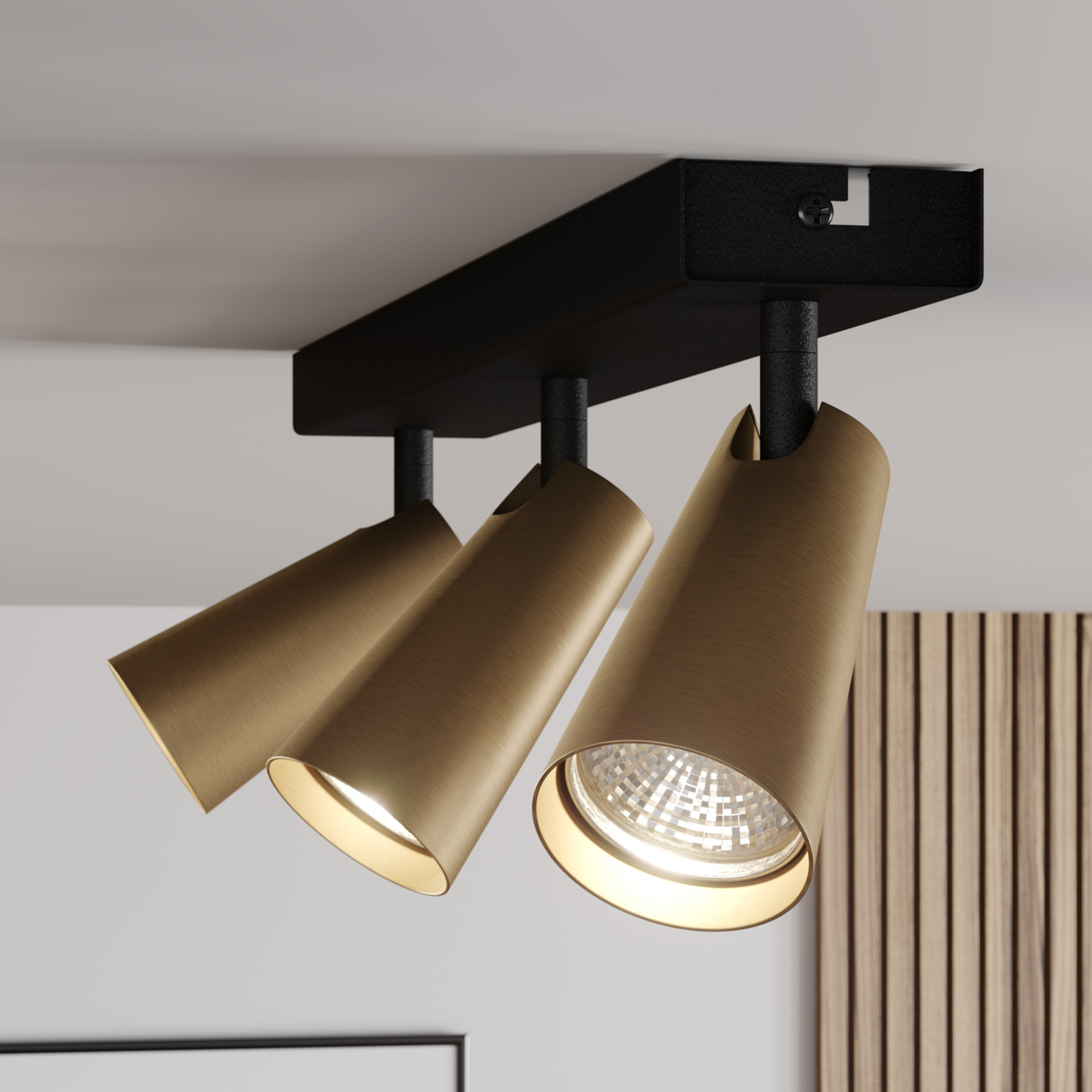Lucande Angelina -kattovalo messinki-kulta 3-lamp.