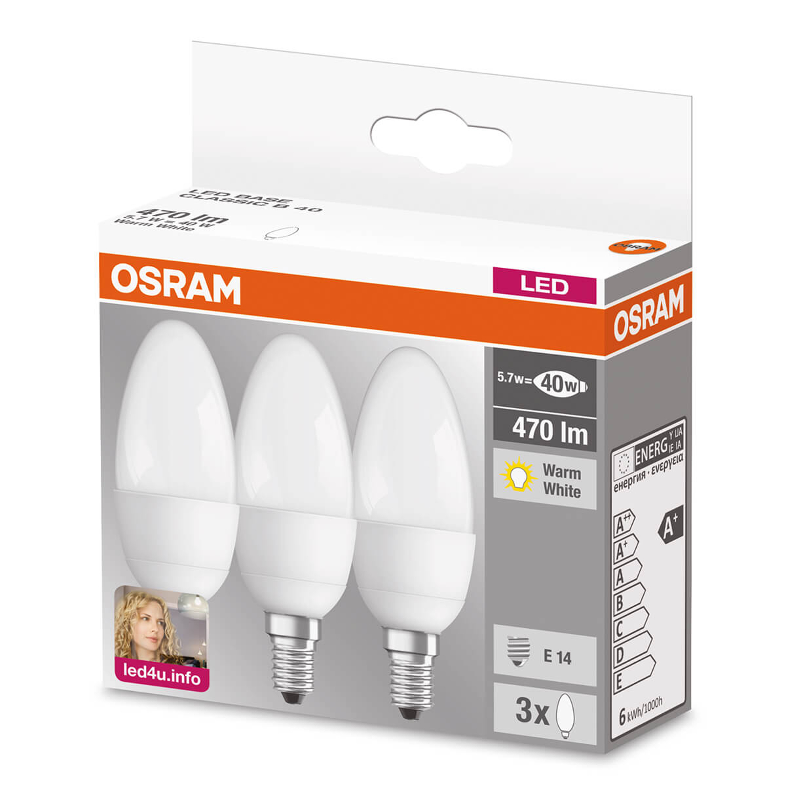 E14 4,9W 827 LED-kynttilälamppu 3 kpl matta