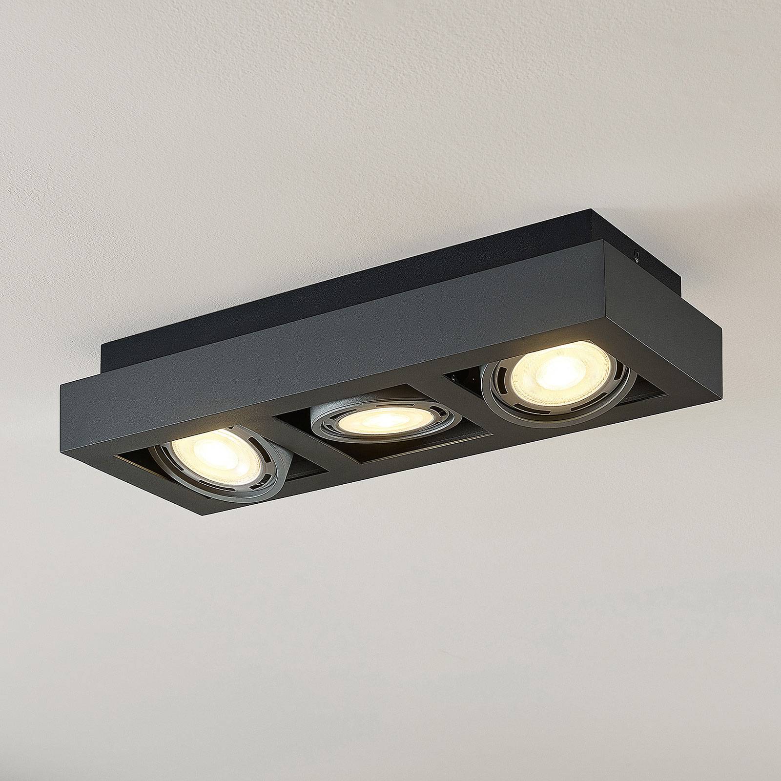 LED-kattospotti Ronka, GU10, 3-lampp., t.harmaa