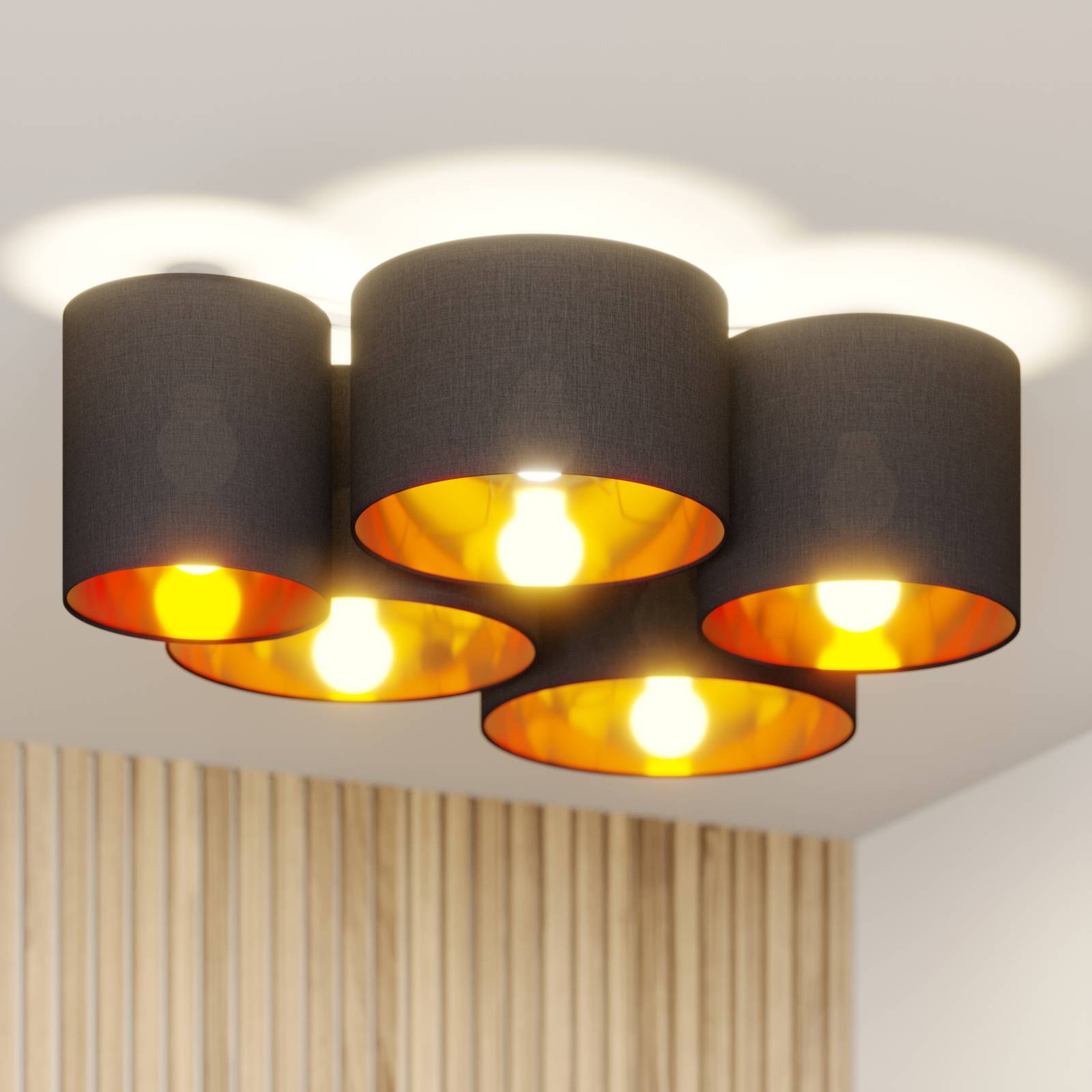 Lindby Laurenz -kattovalaisin 5-lamp., musta-kulta