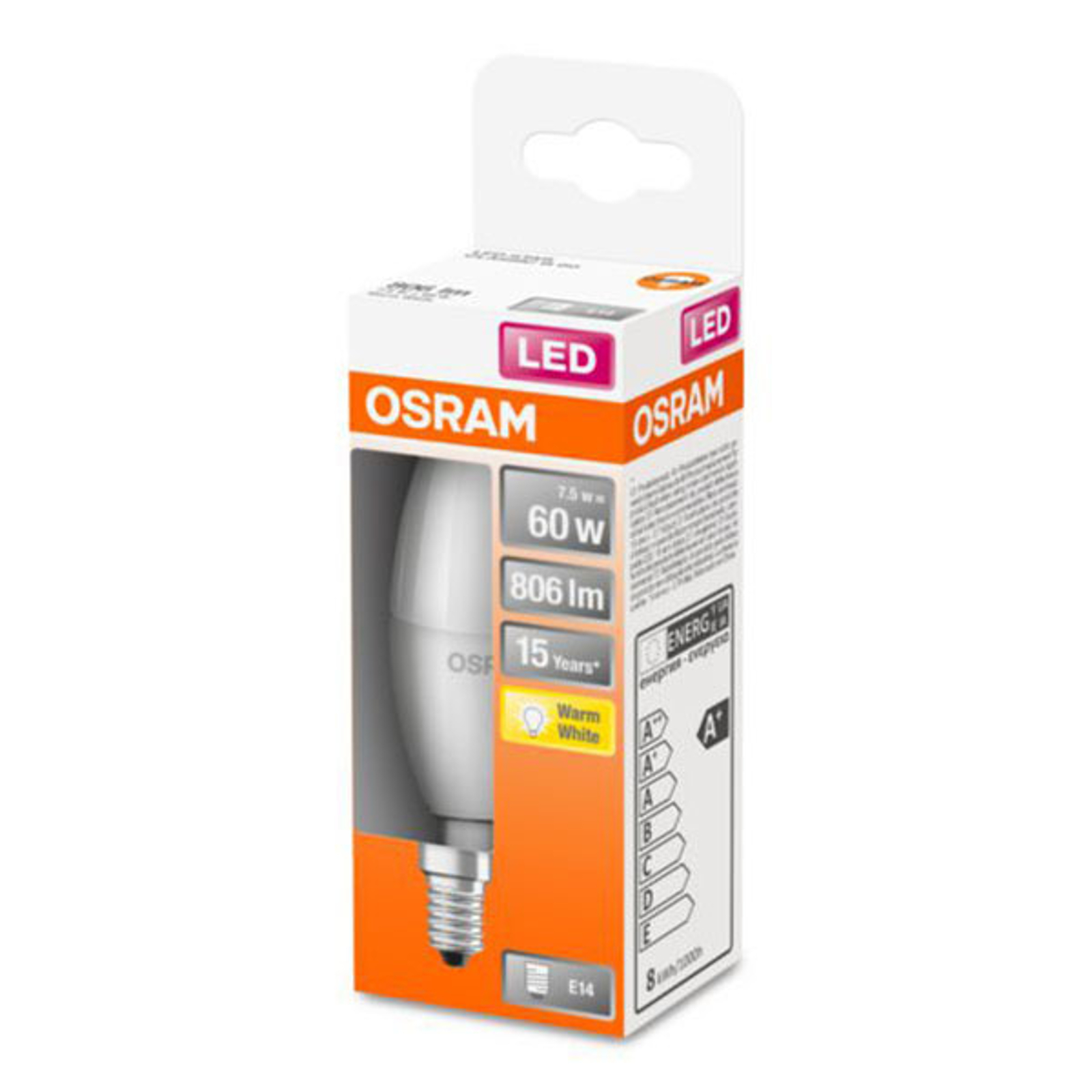OSRAM Classic B -LED-lamppu E14 7,5W 2 700 K matta