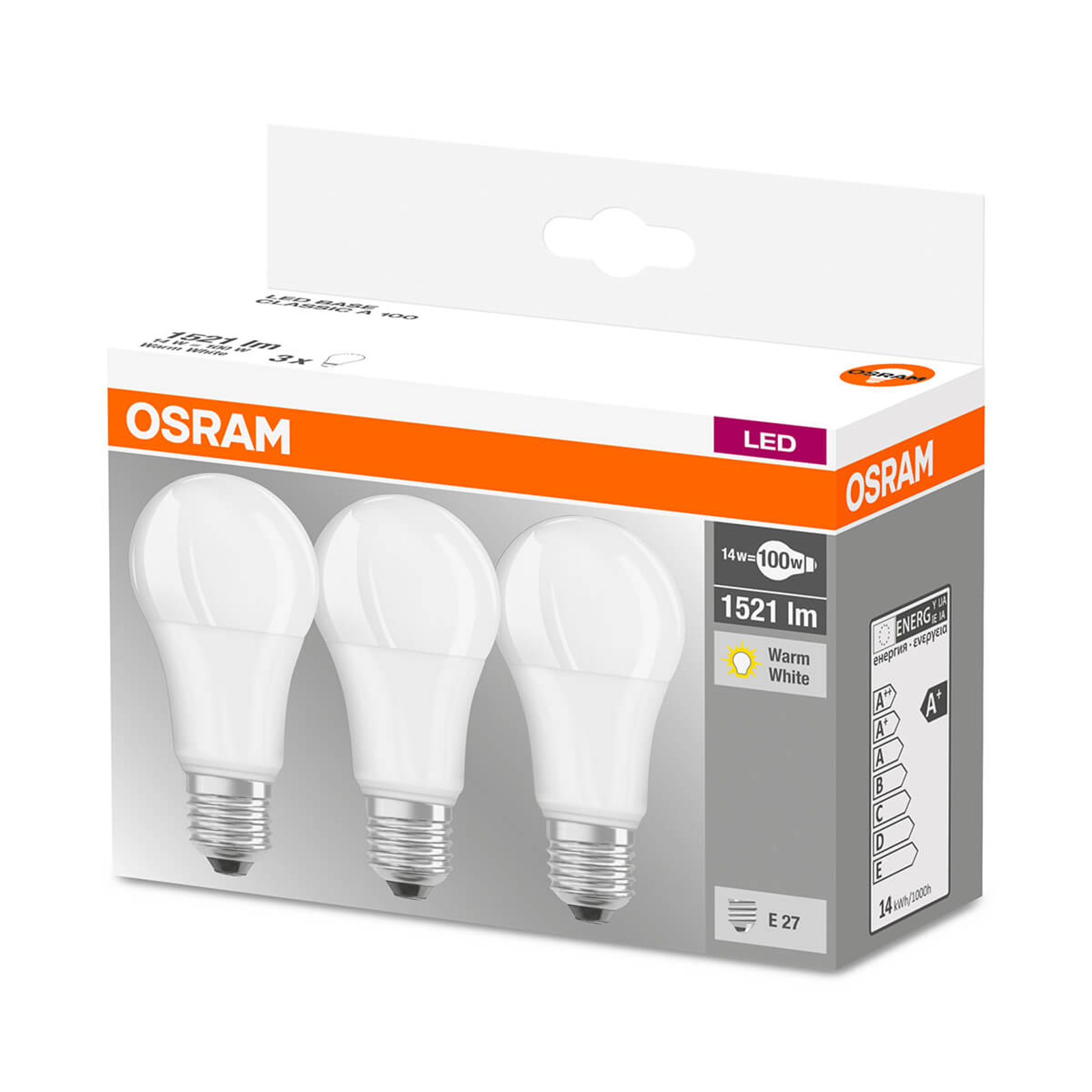 LED-lamppu E27 14 W, lämmin valkoinen, 3 kpl