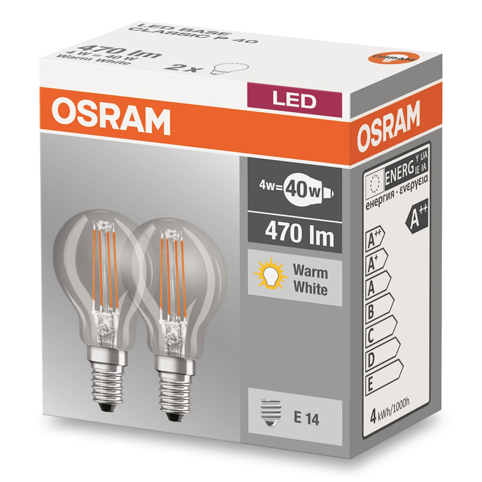 E14 4W 827 LED-pisaralamppu 2 kpl:n setti