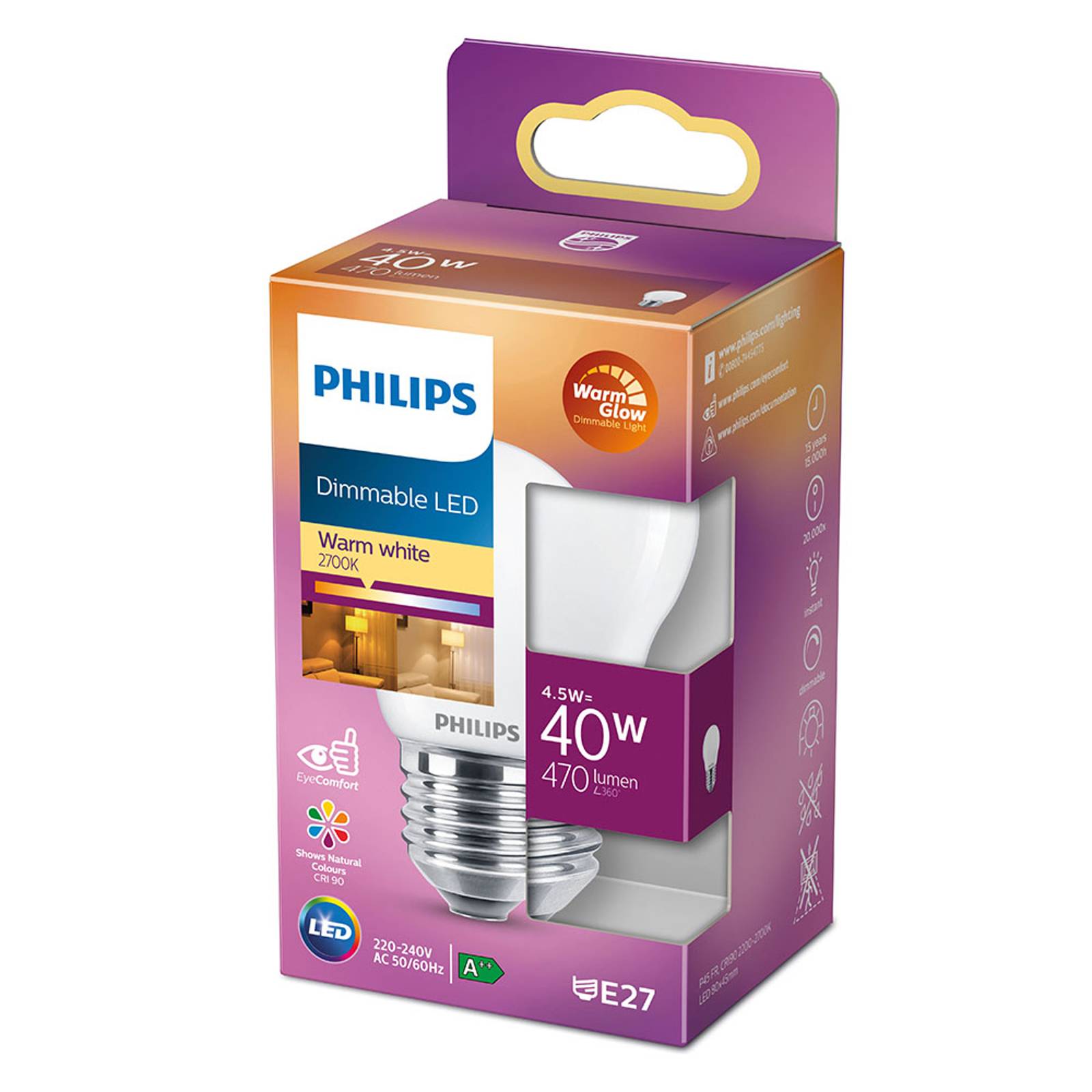 Philips LED Classic WarmGlow E27 P45 3,4W matta