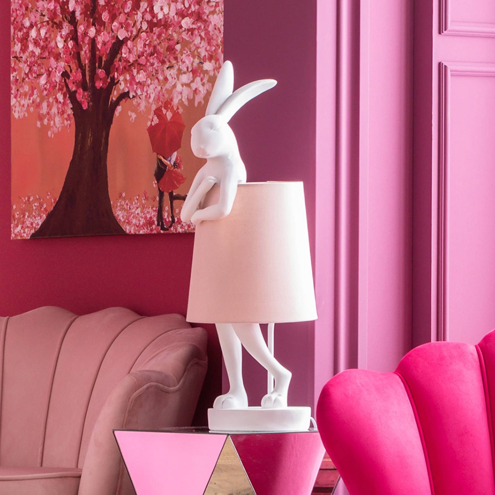 KARE Animal Rabbit -pöytävalaisin, valk./vaal.pun.