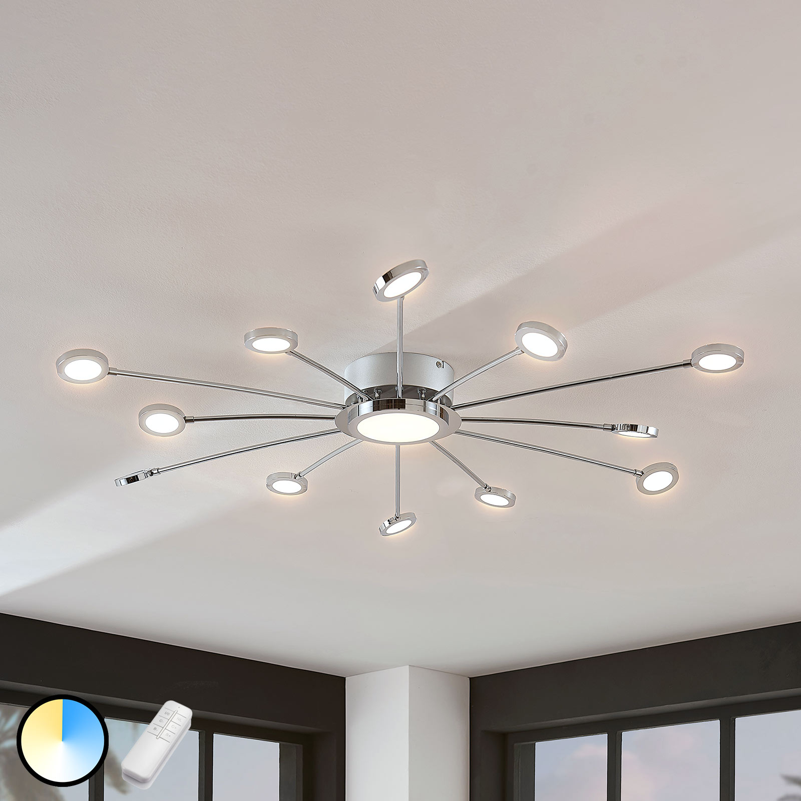 Iso kirkas LED-kattolamppu Meru kaukosäätimellä