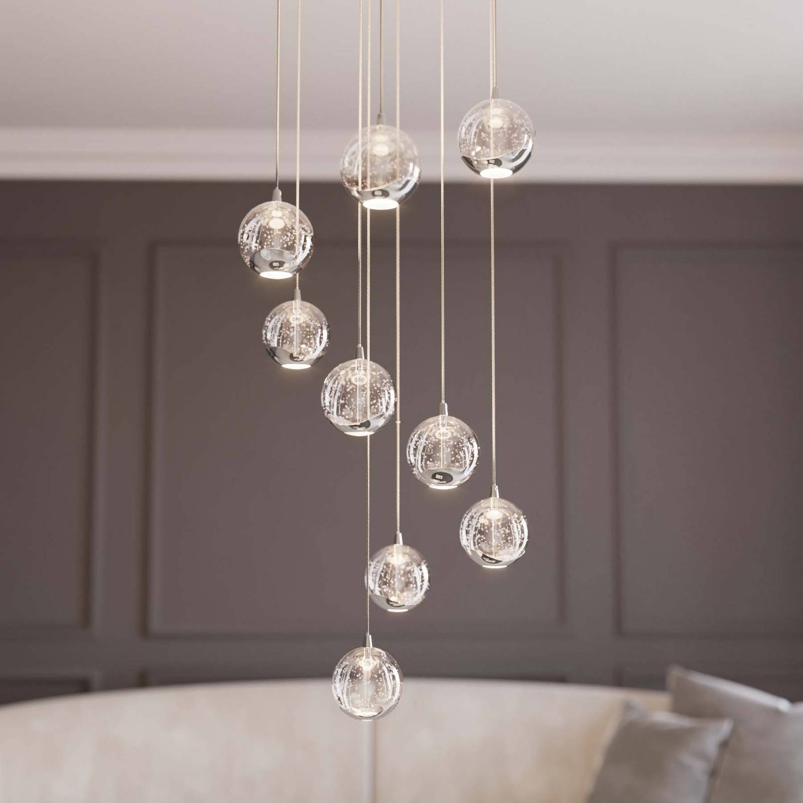 Lucande Hayley -LED-riippuvalo, 9-lamp., kromattu