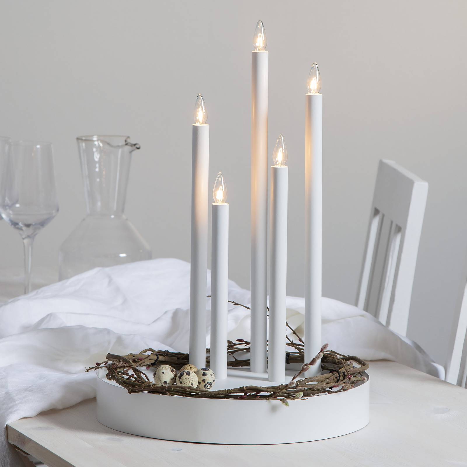 Kynttelikkö Deco, 5-lamppuinen, valkoinen