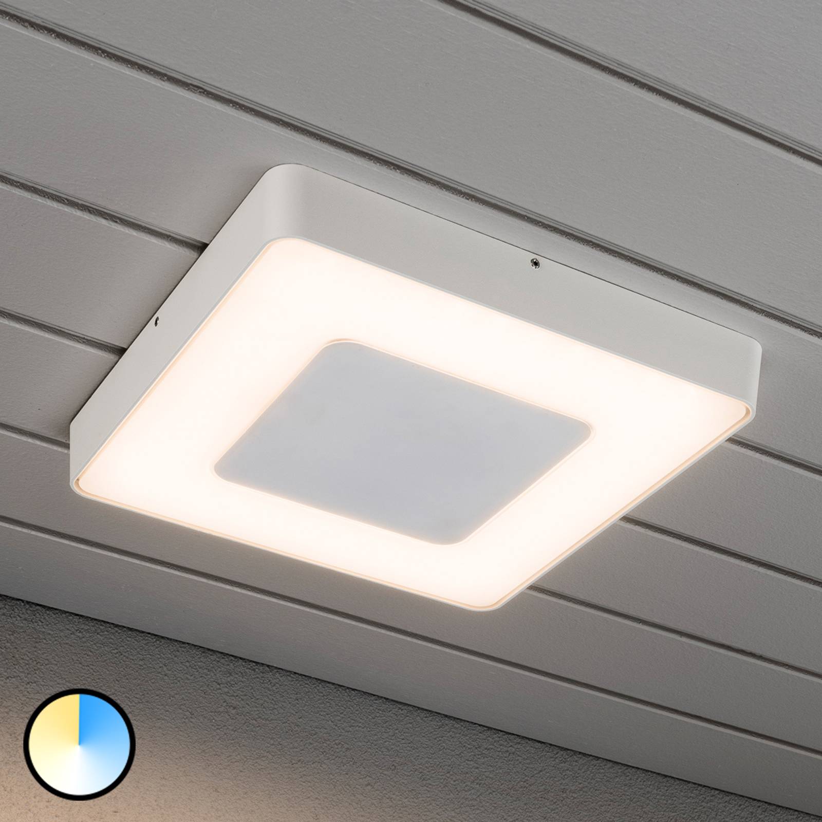 Valkoinen LED-ulkokattovalaisin Carrara, nelikulm.