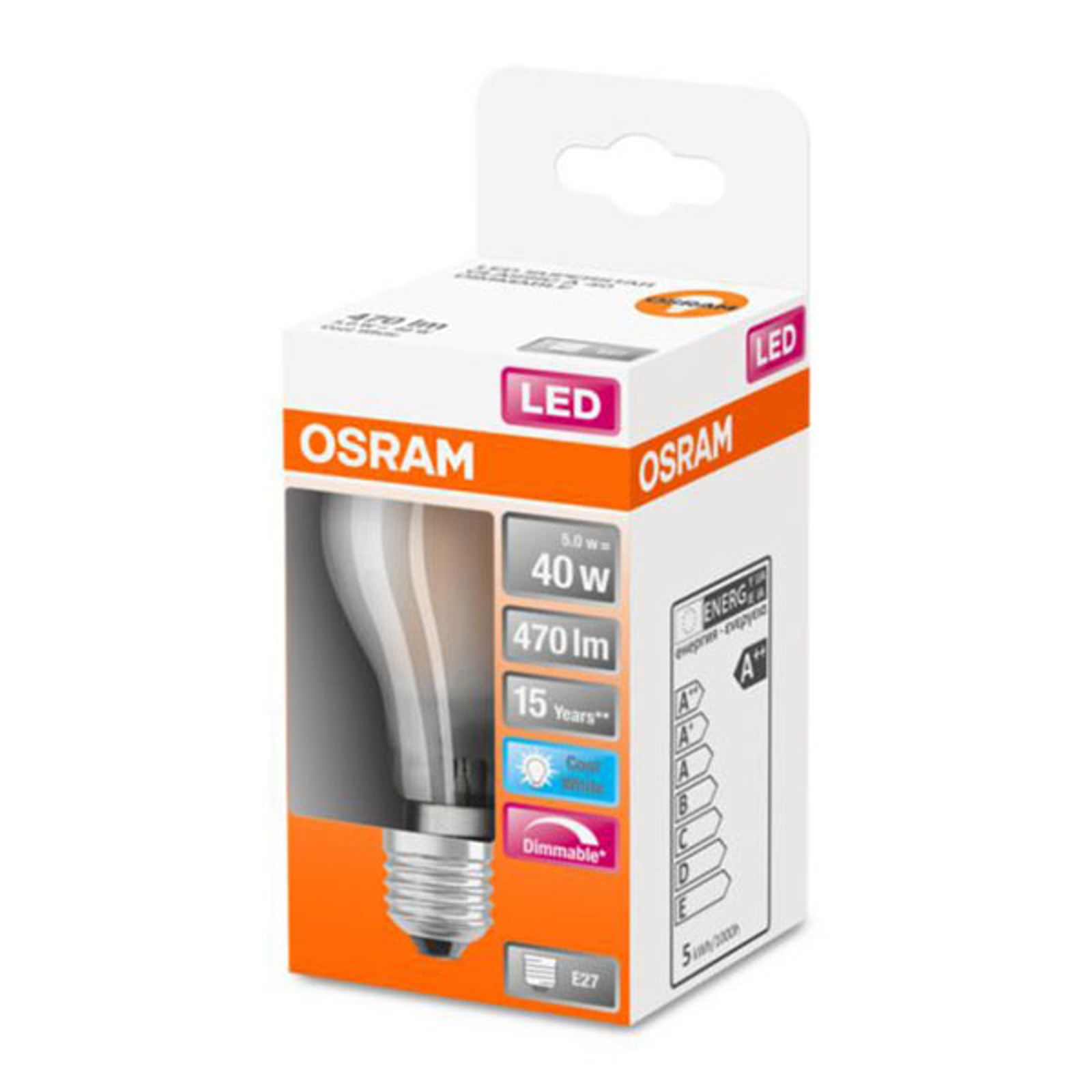 OSRAM Classic A -LED-lamppu E27 5W 4 000 K dim