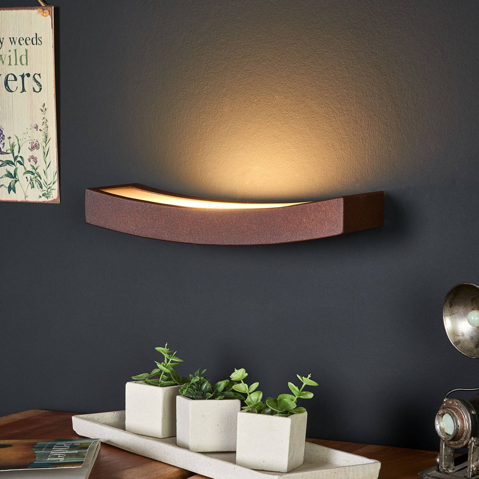 LED-seinälamppu Dolce, ruoste, leveys 30 cm