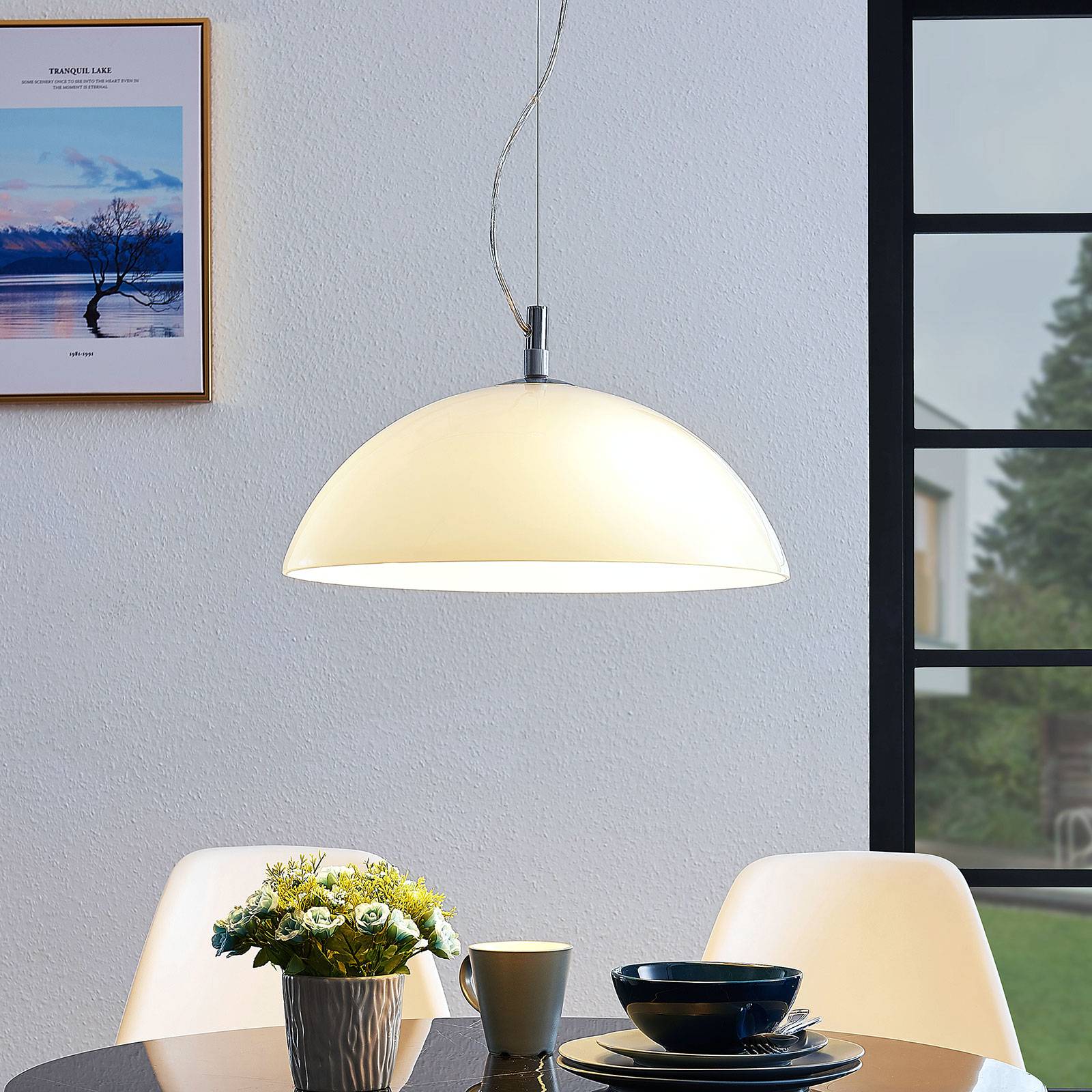 Lucande Lourenco -riippuvalaisin, opaalilasi 45 cm
