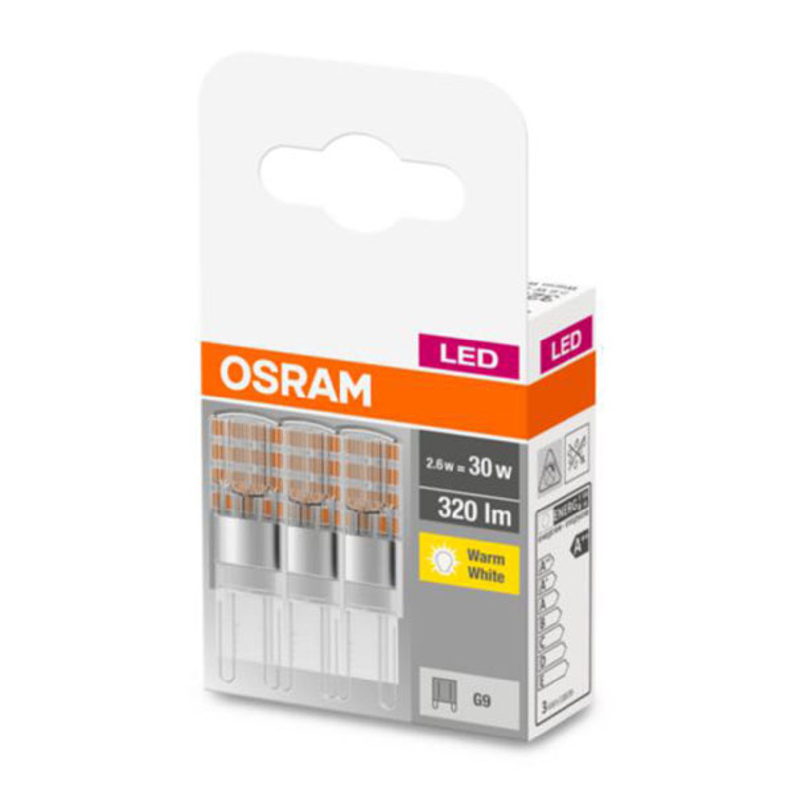 OSRAM kaksikantainen LED-lamppu G9 2,6W 2700K 3kpl