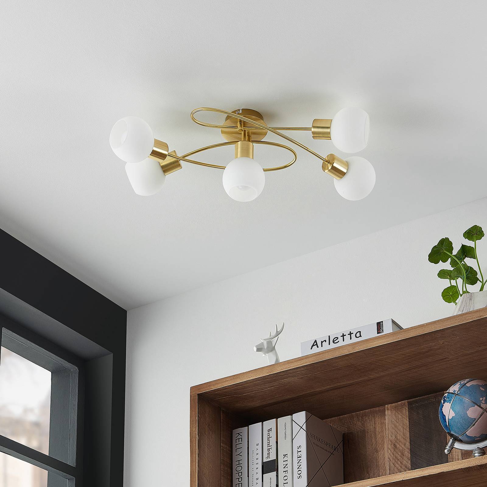 Lindby-LED-kattovalaisin Elaina, 5-lamp. messinki