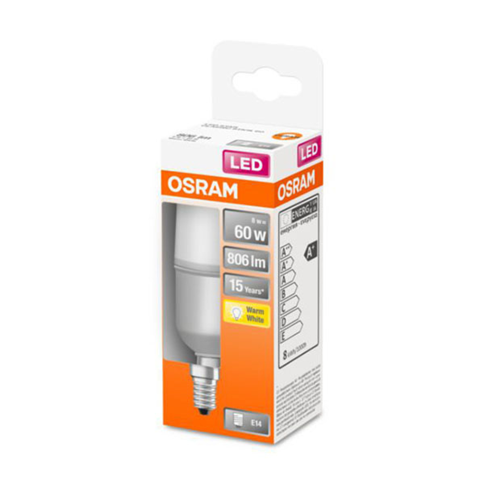 OSRAM-LED-lamppu E14 Classic Stick 2 700 K 8W