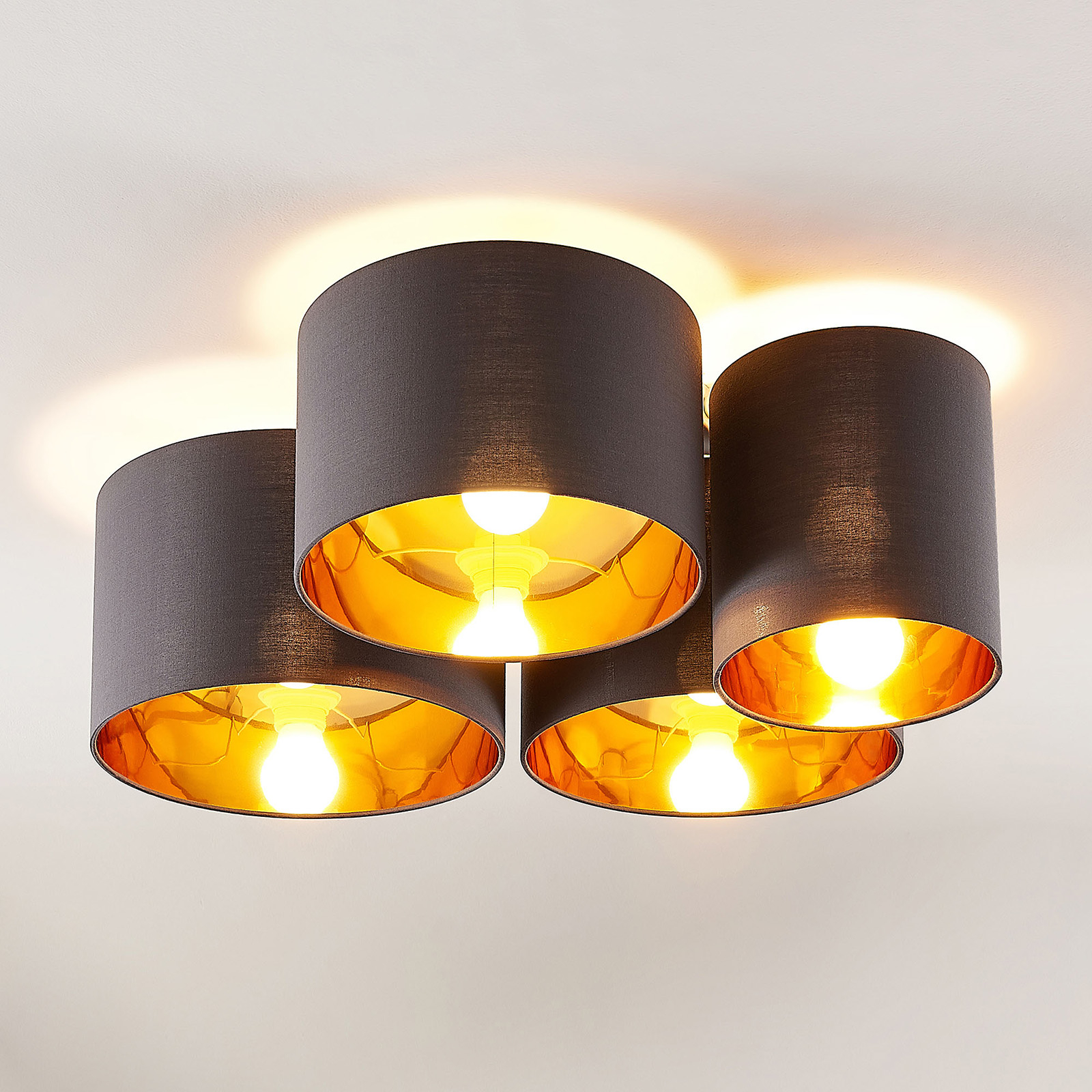 Lindby Laurenz -kattovalo, 4-lamp., harmaa-kulta