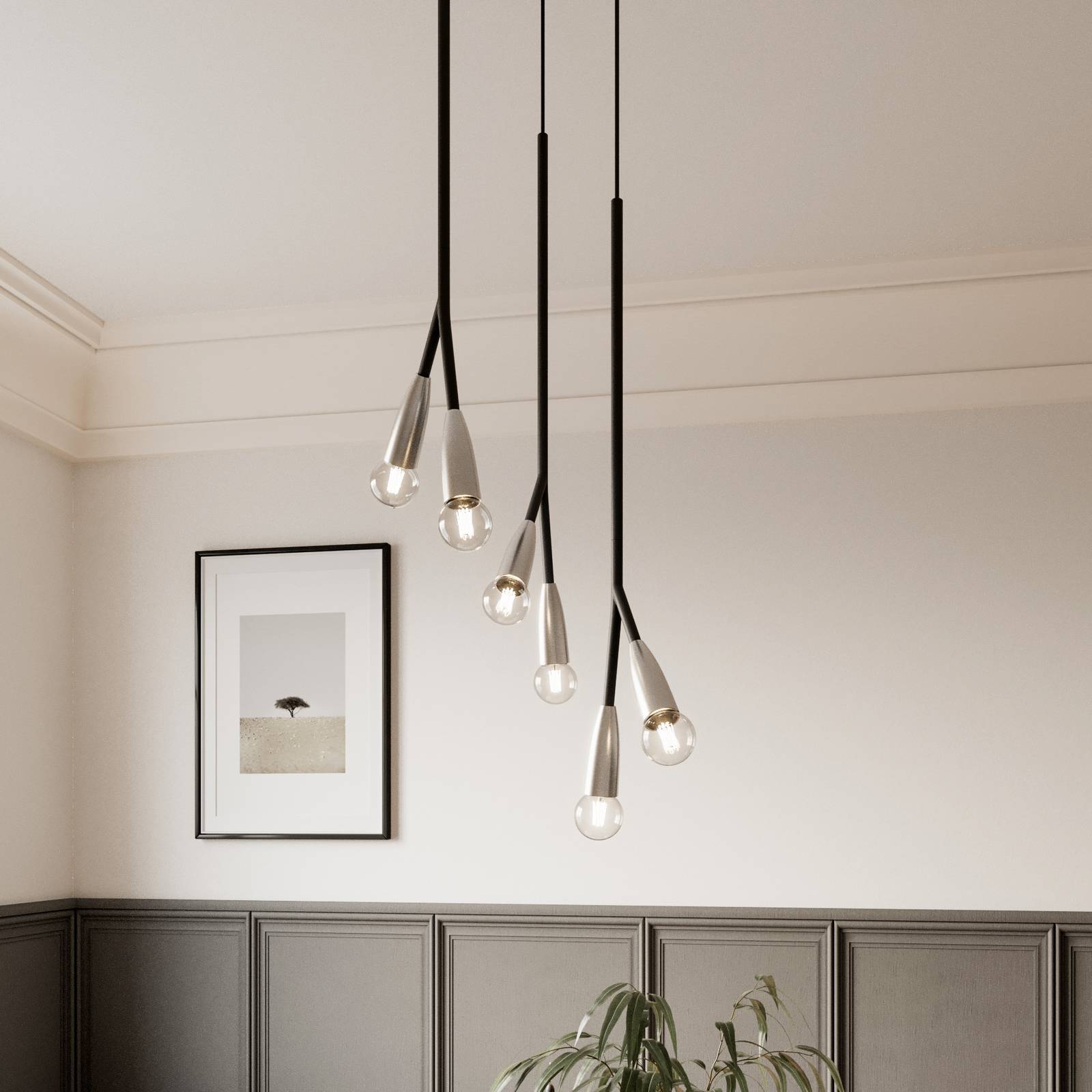 Lucande Carlea -riippuvalo, 6-lamp. musta-nikkeli