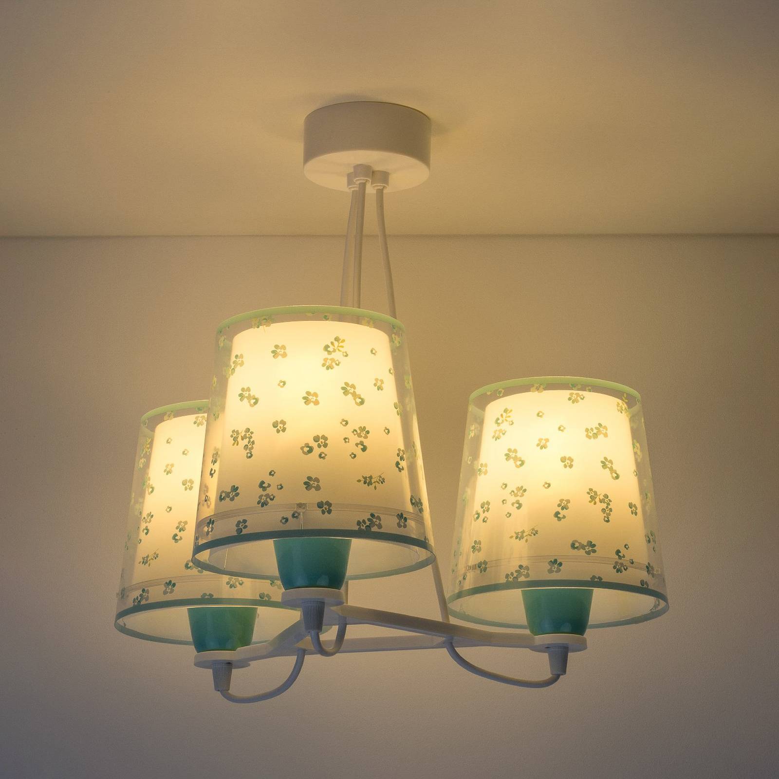 Lasten riippuvalo Dream Flowers, 3 lamppua, vihreä