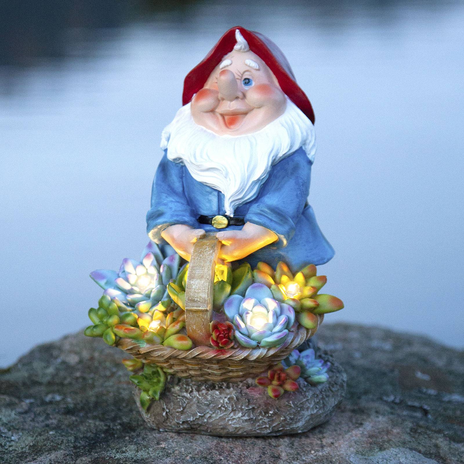 Aurinkokäyttöinen Gnomy-LED-valaisin, kukkakori