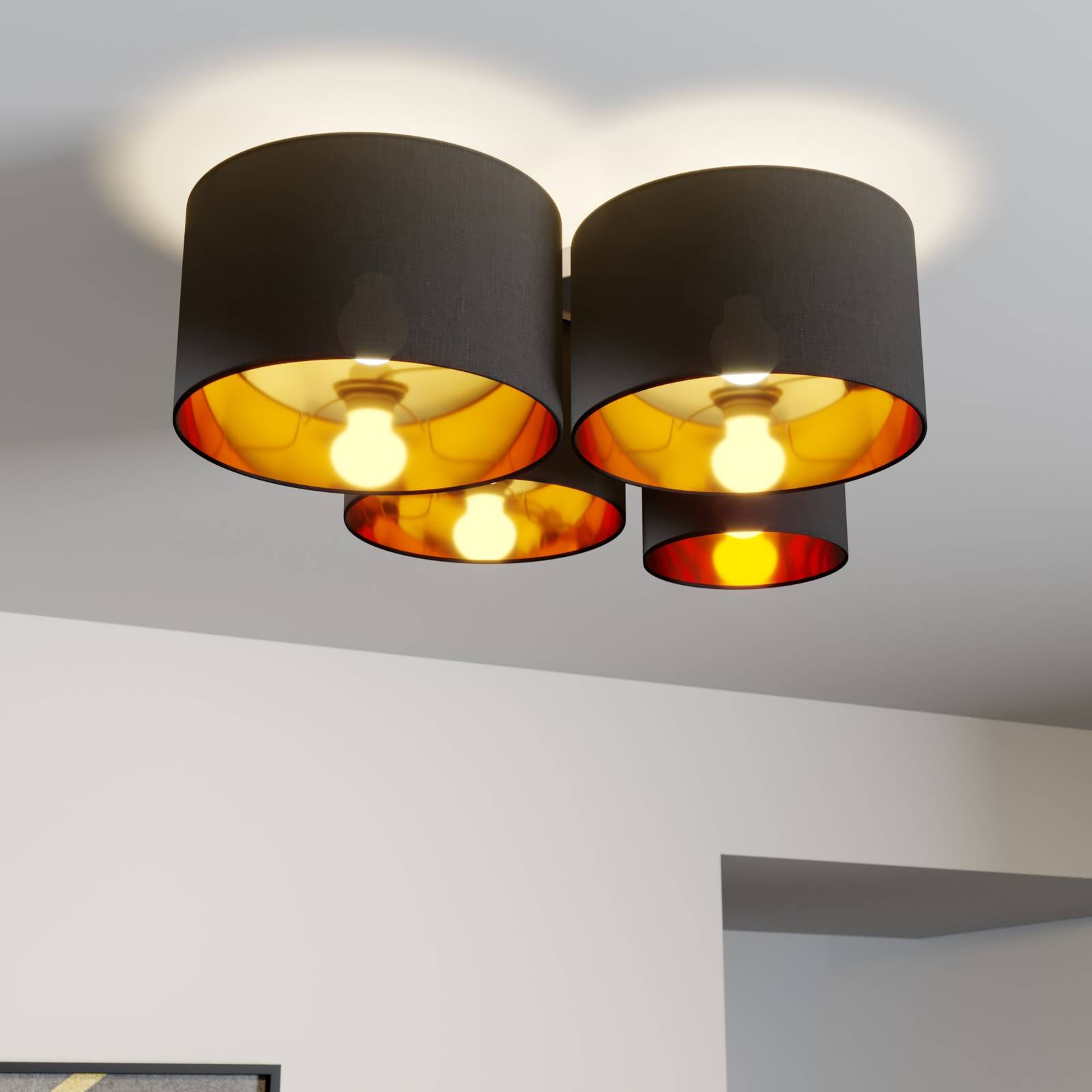 Lindby Laurenz -kattovalo, 4-lamp., musta-kulta