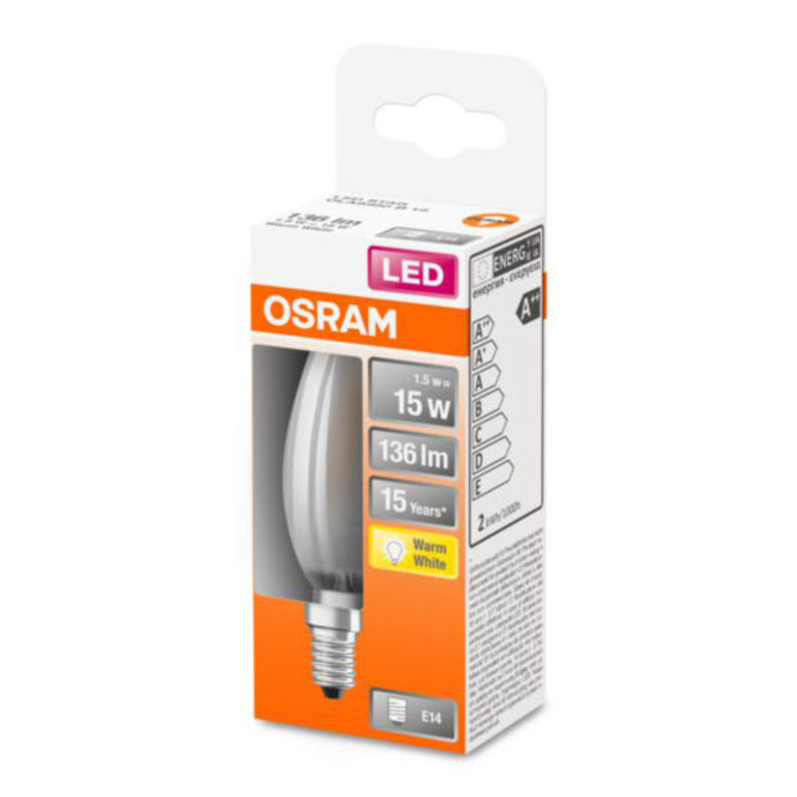 OSRAM Classic B -LED-lamppu E14 1,5W 2 700 K matta