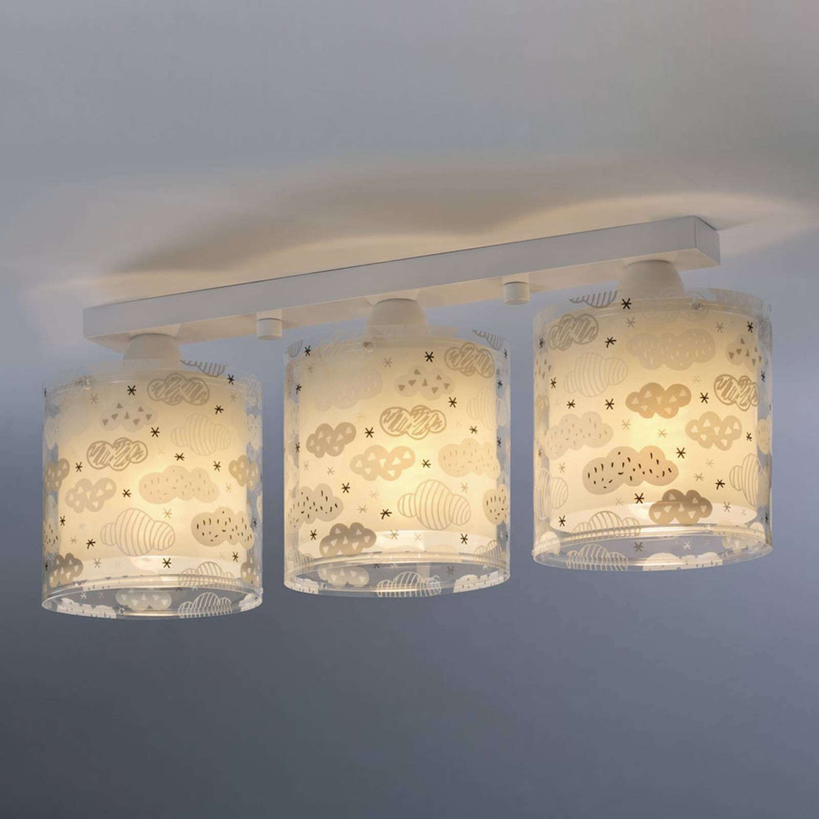 Kattolamppu Clouds lastenhuoneeseen 3-lamp harmaa